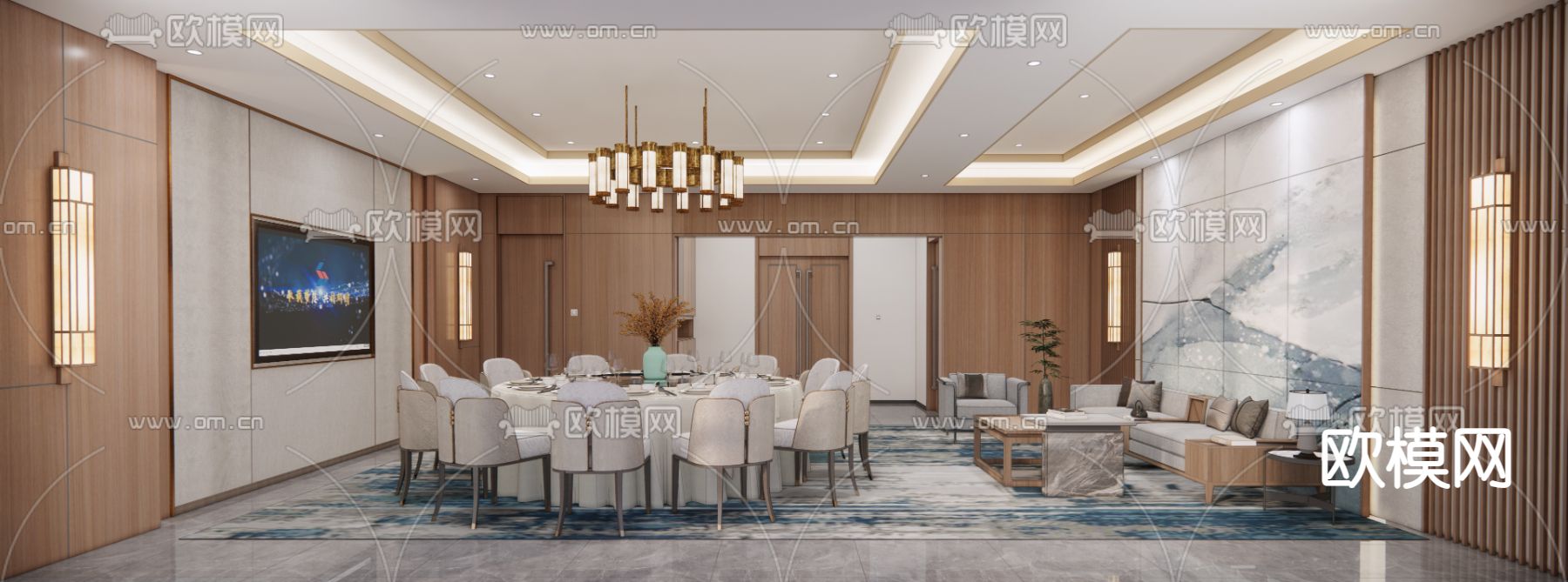 中餐厅包间 酒楼包房su模型下载（渲染图1）