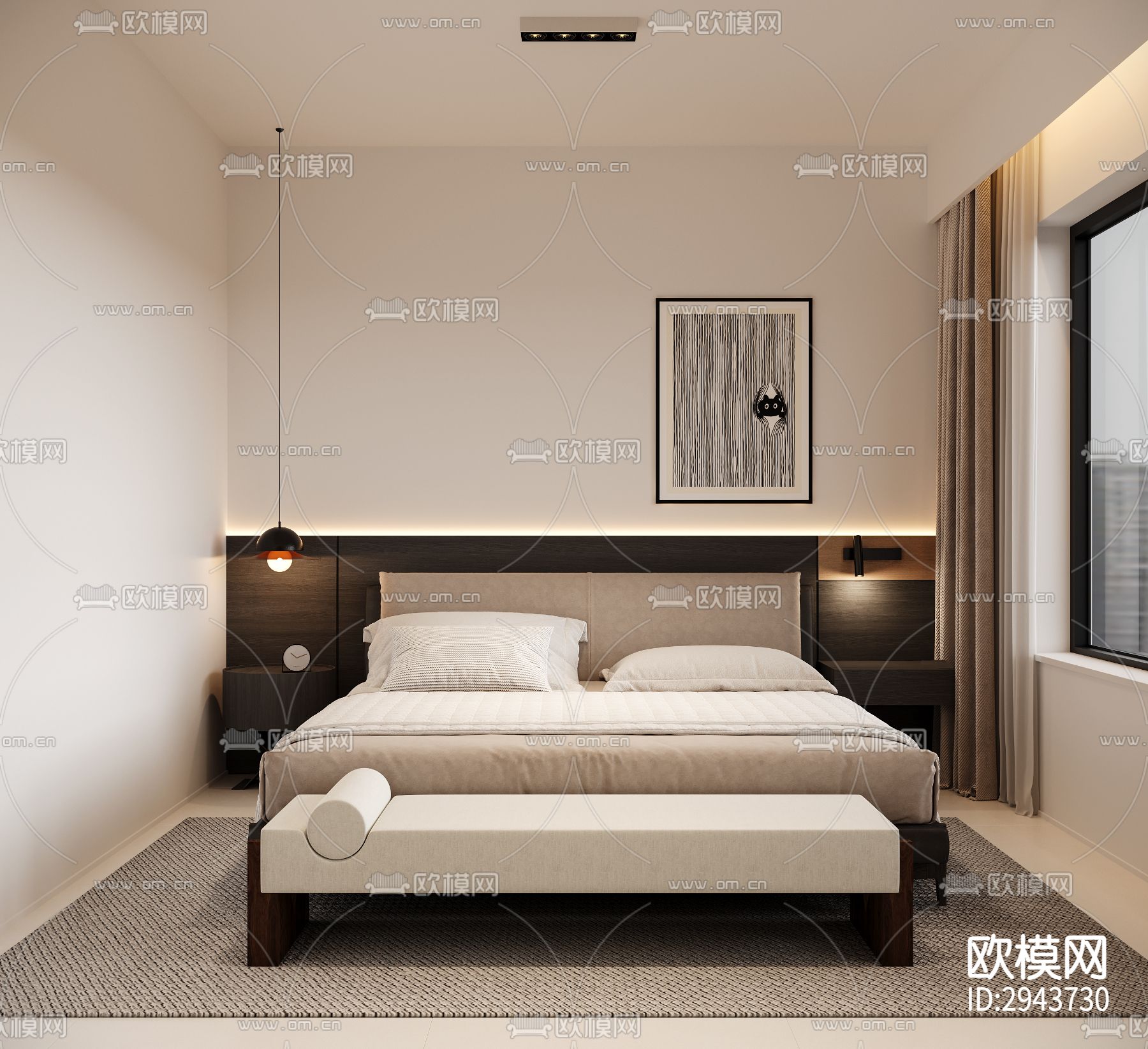 奶油风小户型平层效果图下载（渲染图6）