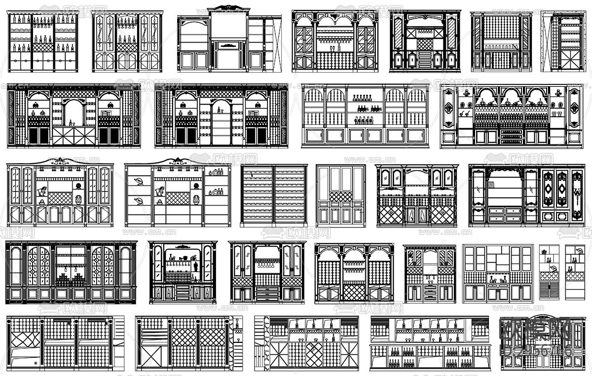 酒窖酒柜设计素材cad图库下载（渲染图1）