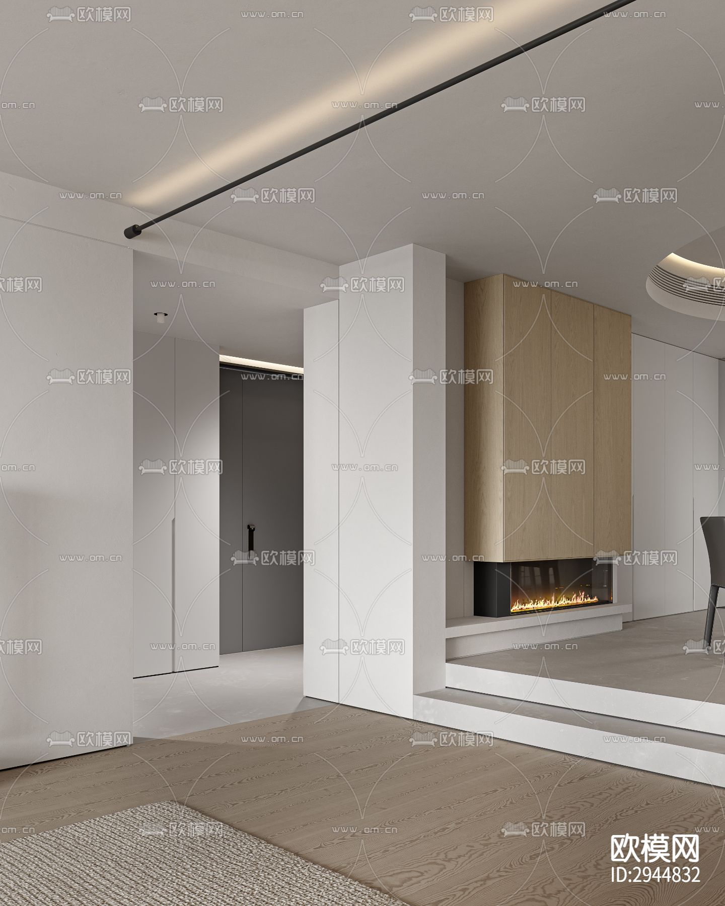 奶油风极简平层效果图下载（渲染图9）