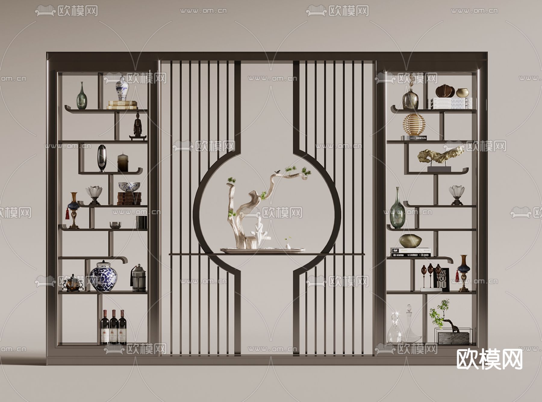 新中式隔断架 博古架3d模型下载