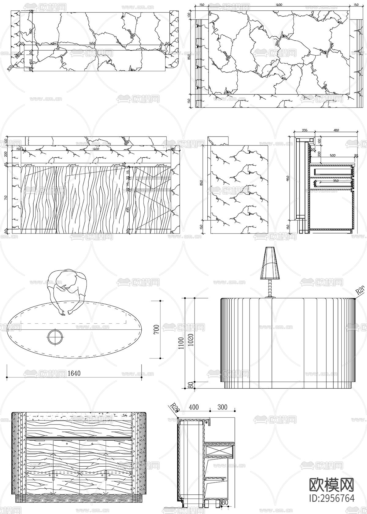 服务台接待台总台详图设计素材cad图库下载（渲染图2）