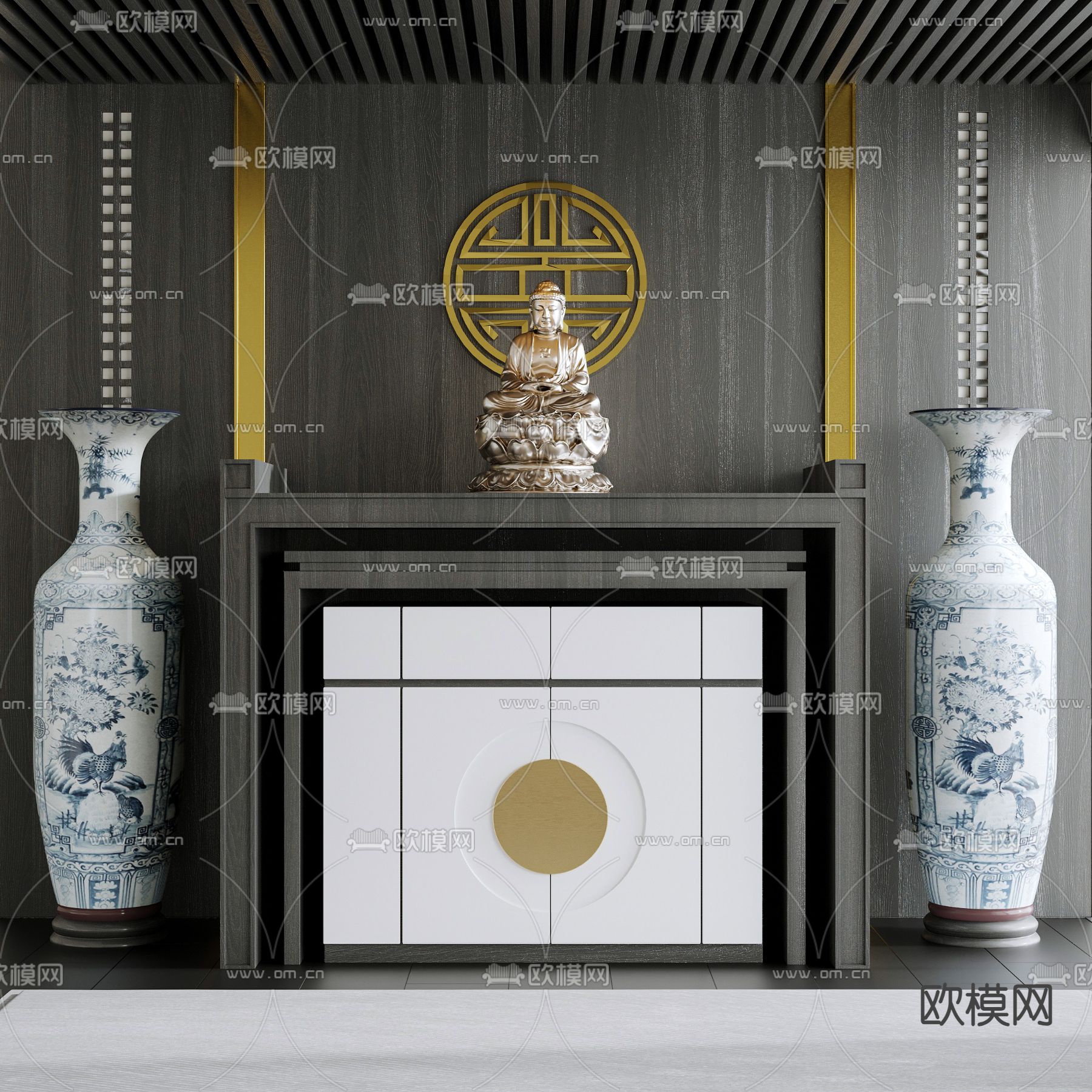 新中式佛龛 观音佛像3d模型下载
