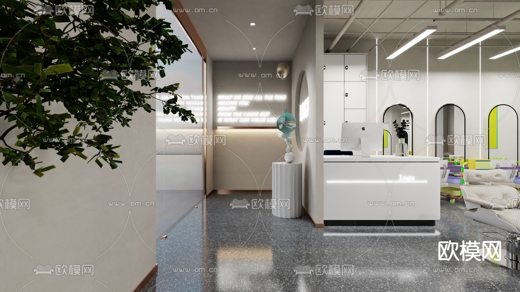 轻奢理发店 美容美发3d模型下载（渲染图2）