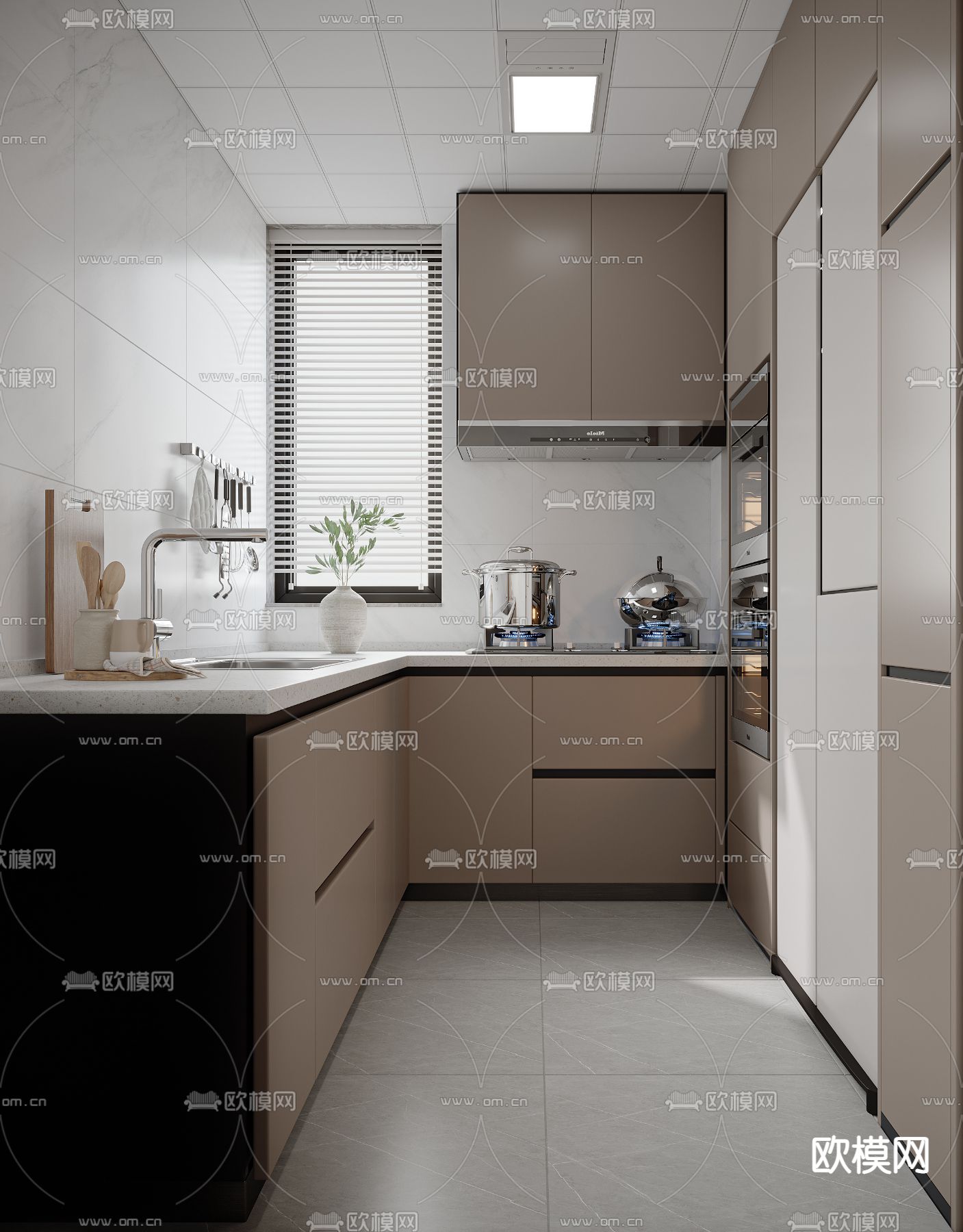 现代厨房 橱柜3d模型下载（渲染图1）