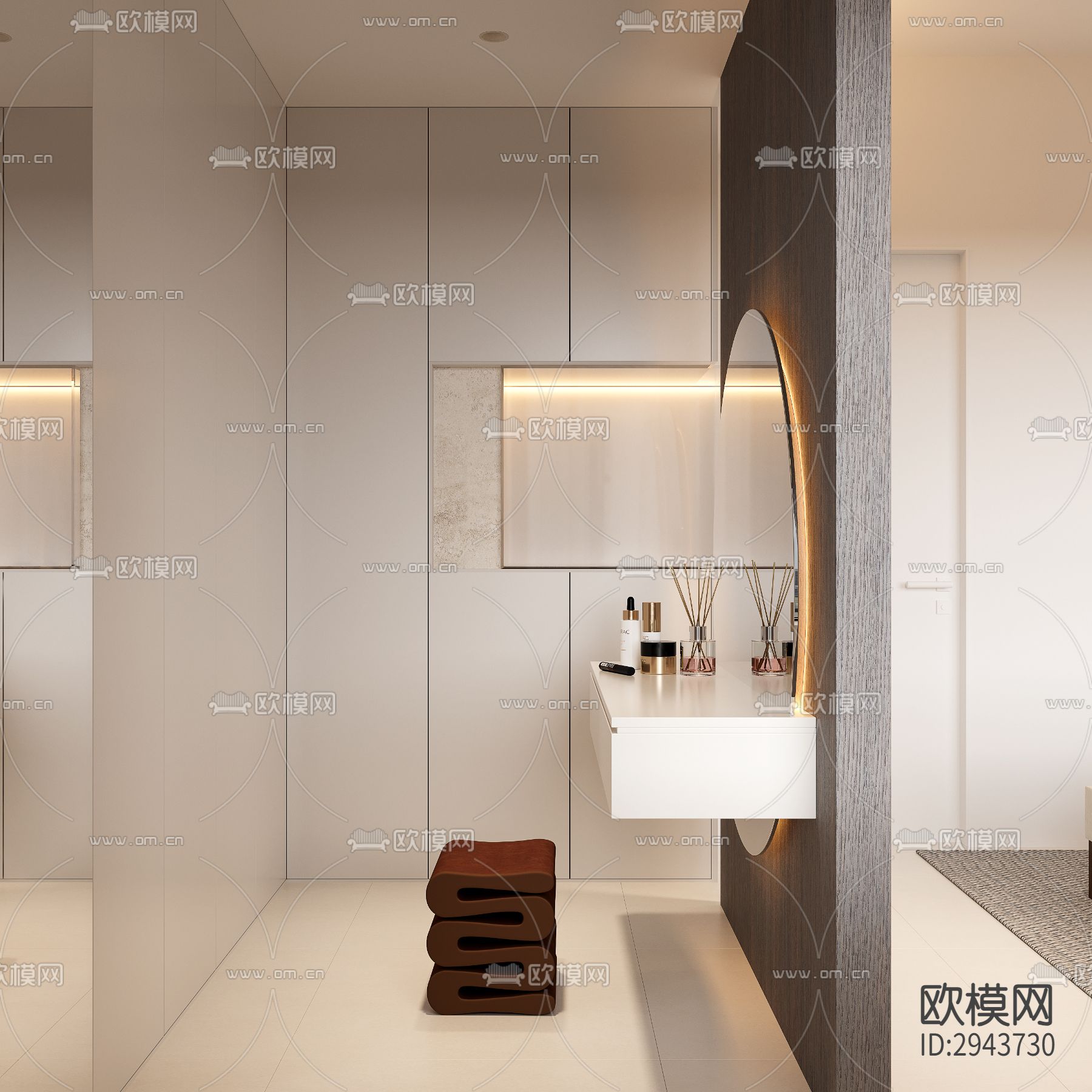 奶油风小户型平层效果图下载（渲染图5）