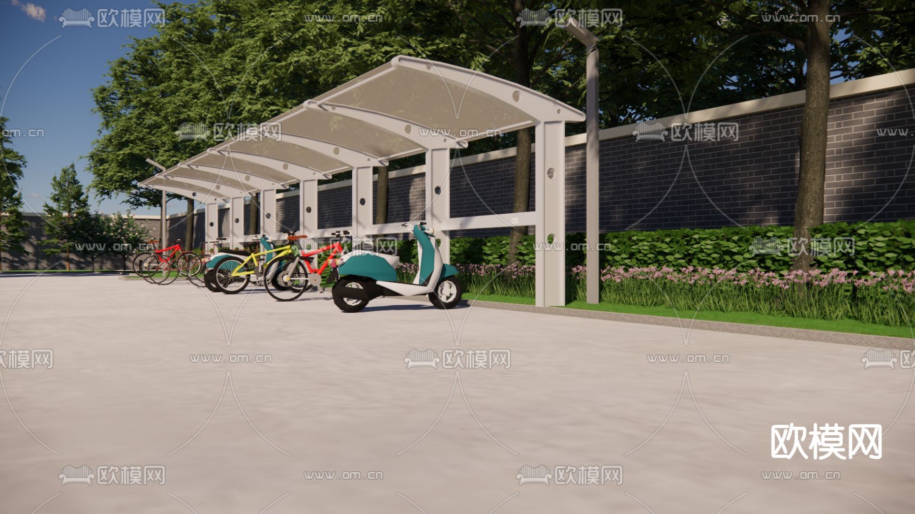 非机动车棚 单车棚su模型下载（渲染图1）