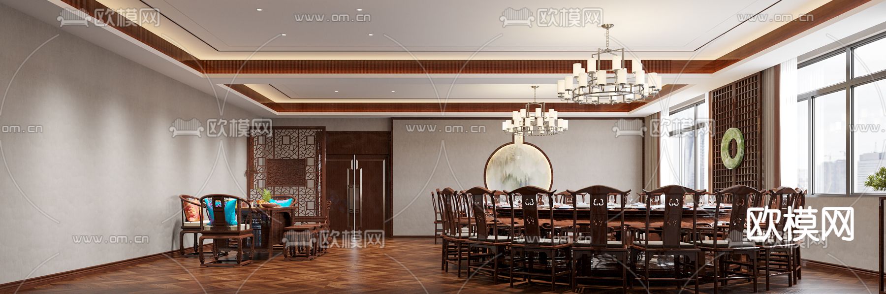 中餐厅包厢 酒楼包房3d模型下载（渲染图2）