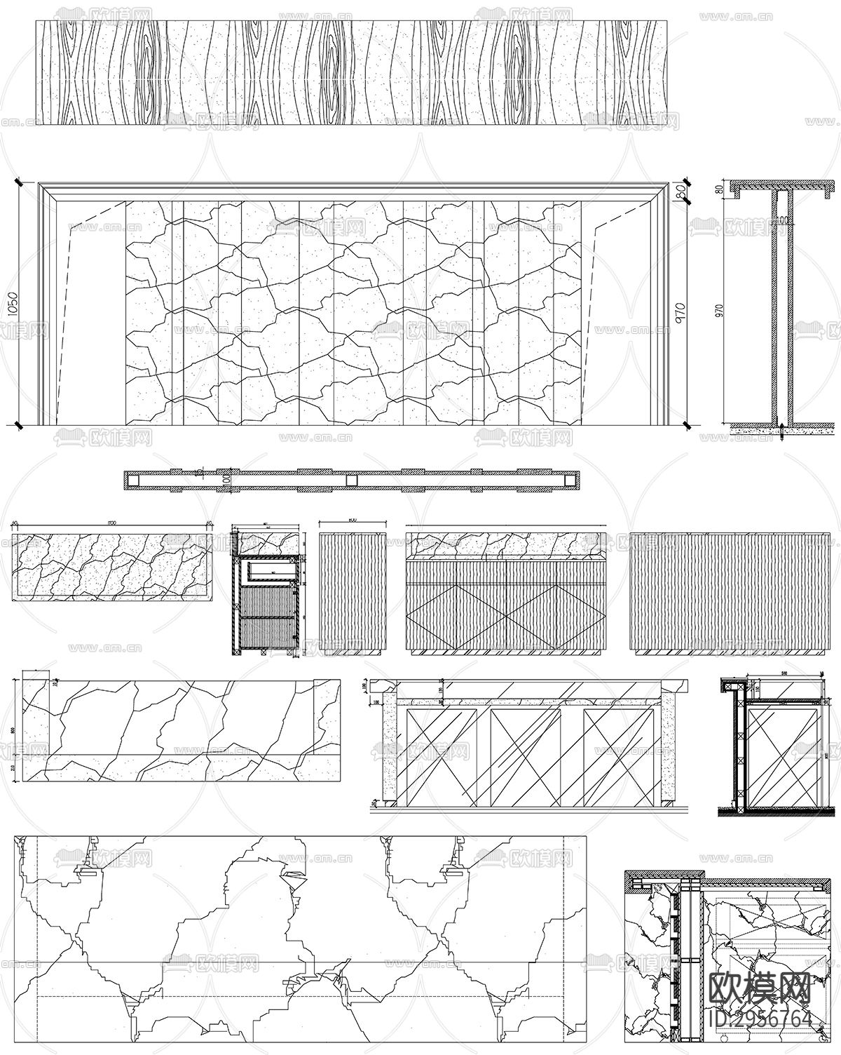 服务台接待台总台详图设计素材cad图库下载（渲染图9）