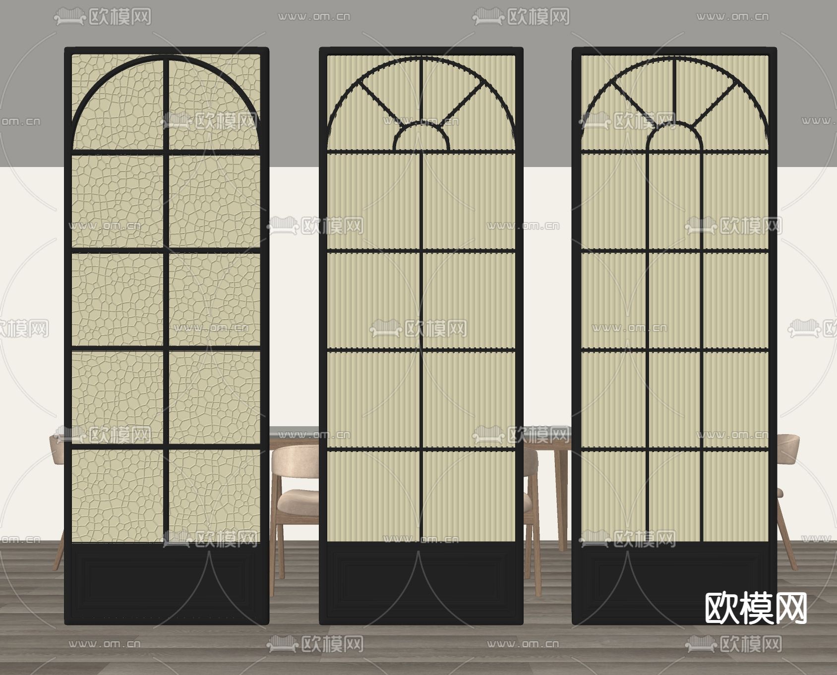 法式玻璃屏风 隔断su模型下载（渲染图2）