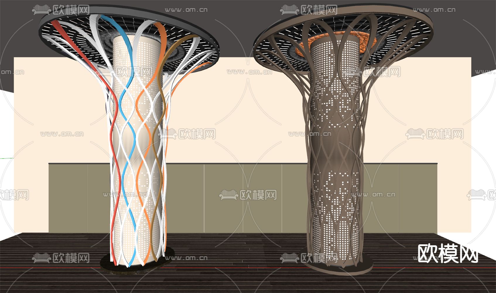 现代异形柱子 造型柱su模型下载（渲染图1）