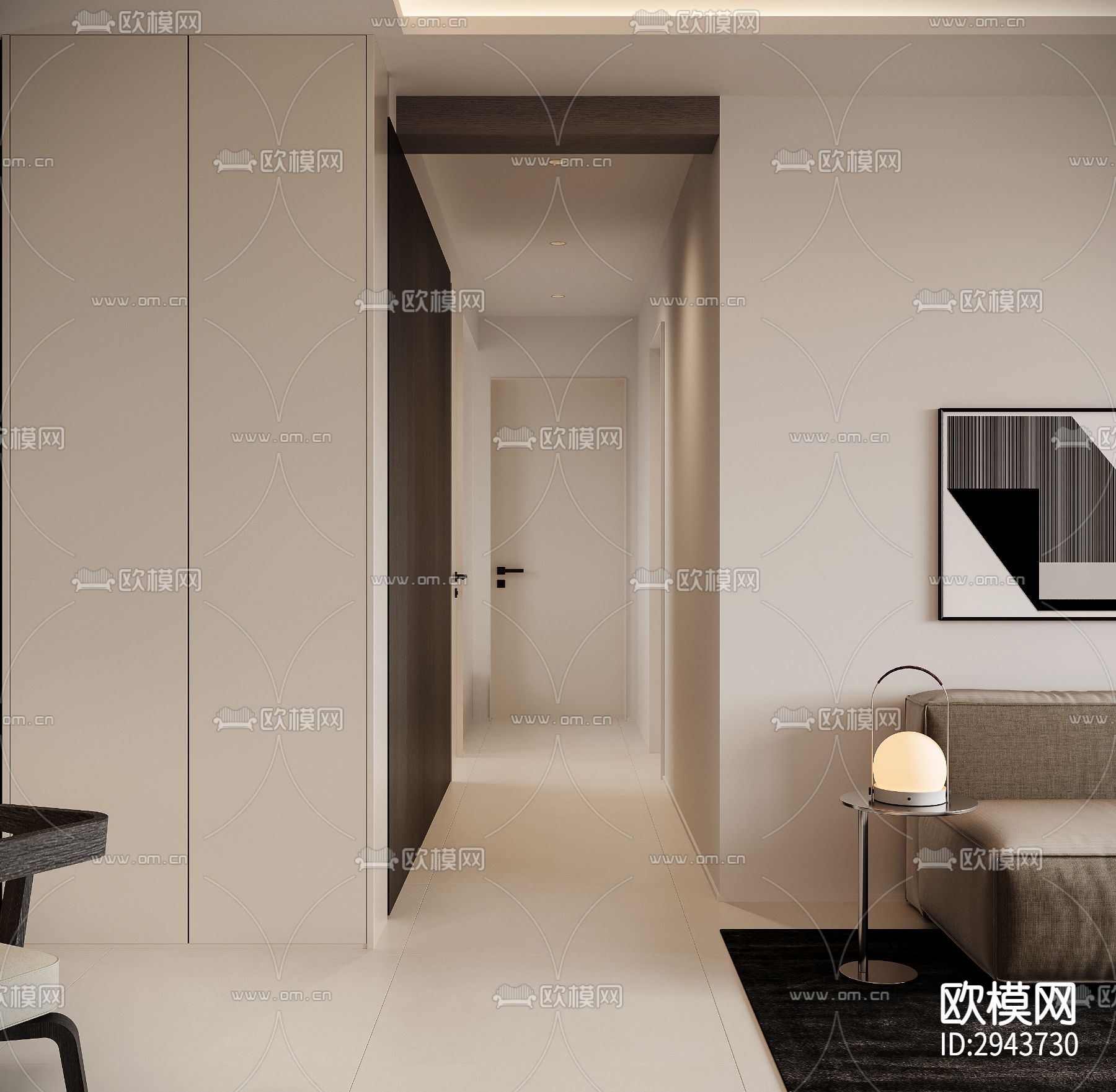 奶油风小户型平层效果图下载（渲染图8）