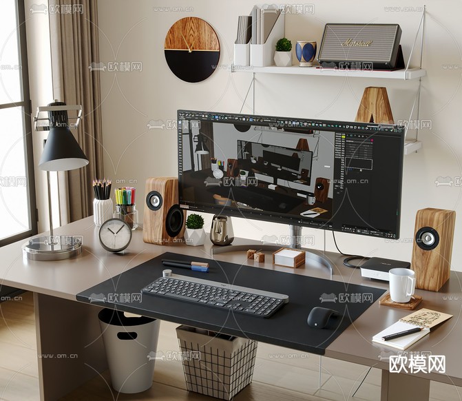 电脑 桌面摆件 办公用品su模型下载(渲染图1)