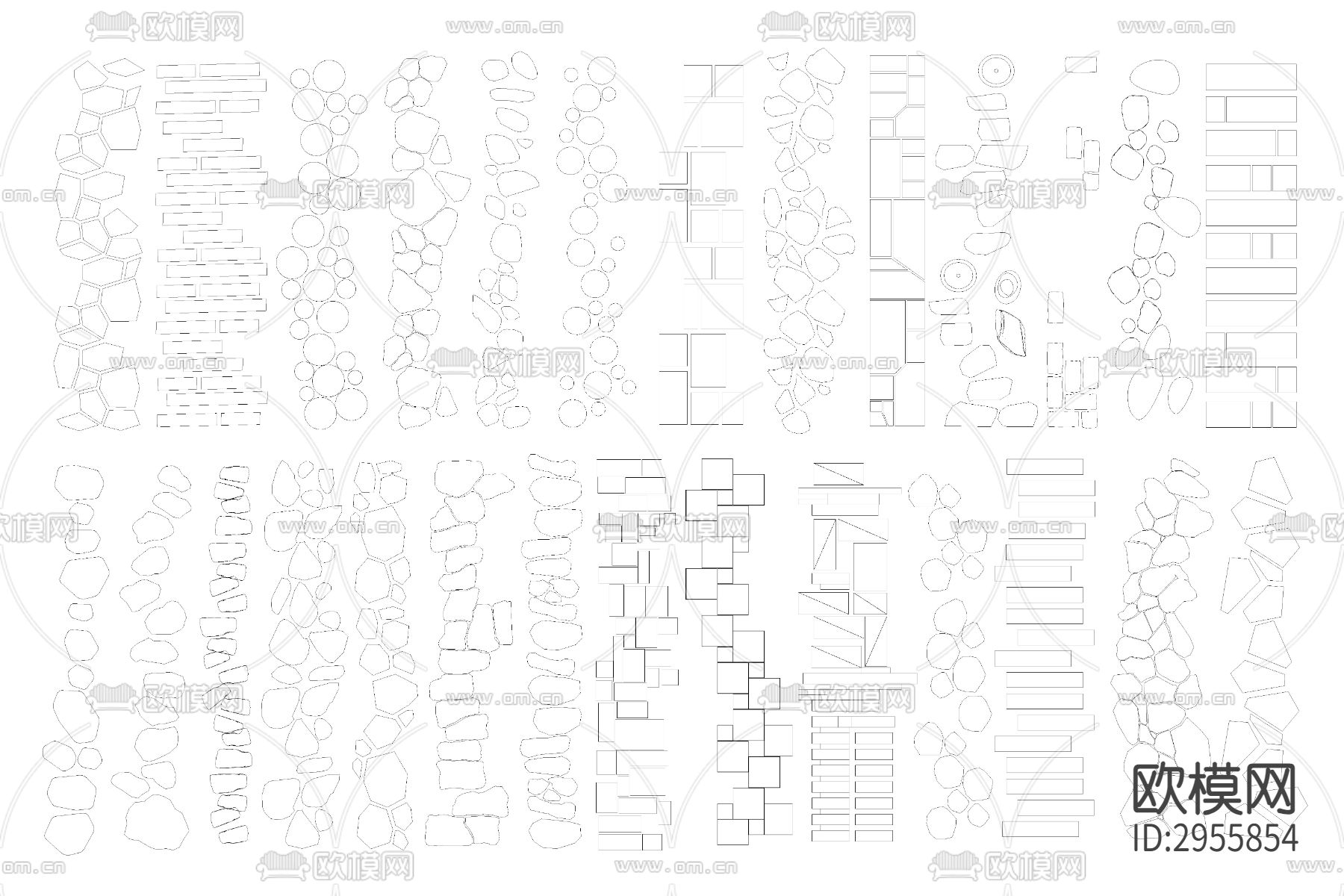 中式汀步 石头 青石板路 景观园路 园林铺装 小径 碎石步道cad图库下载