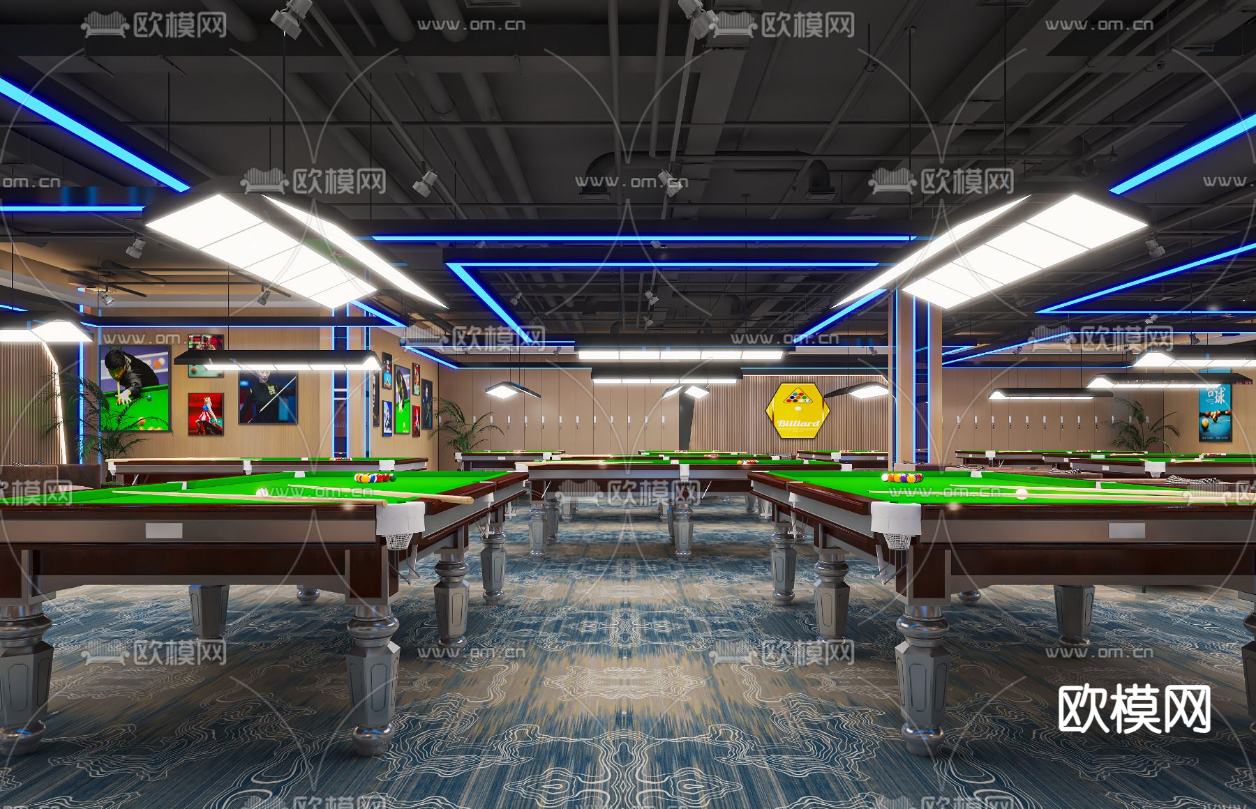 工业风台球室 桌球馆3d模型下载（渲染图3）