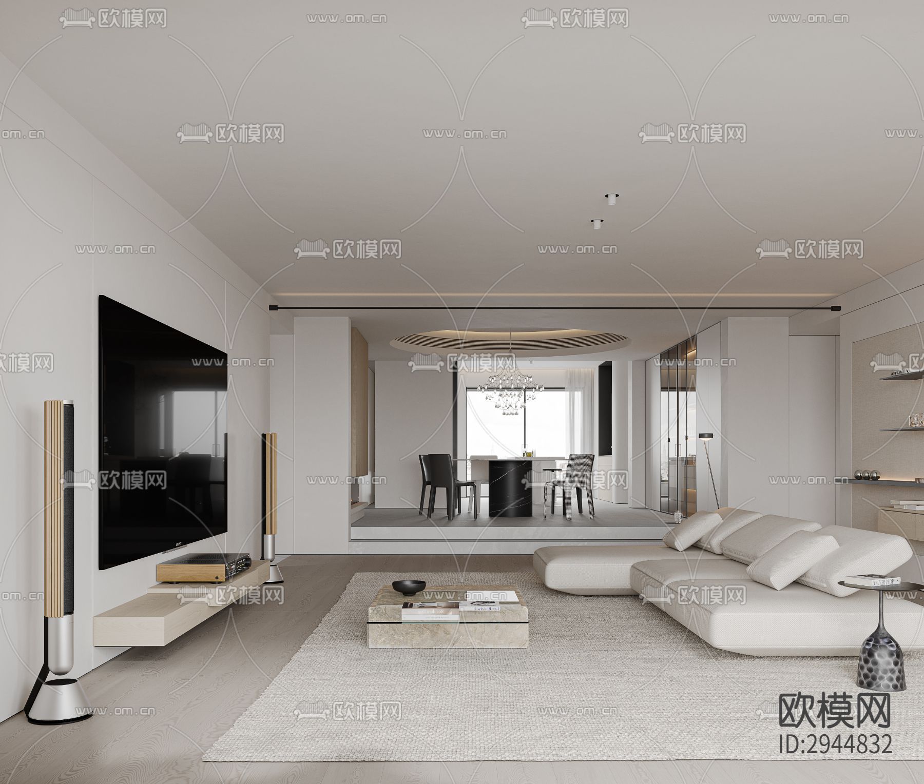 奶油风极简平层效果图下载（渲染图4）