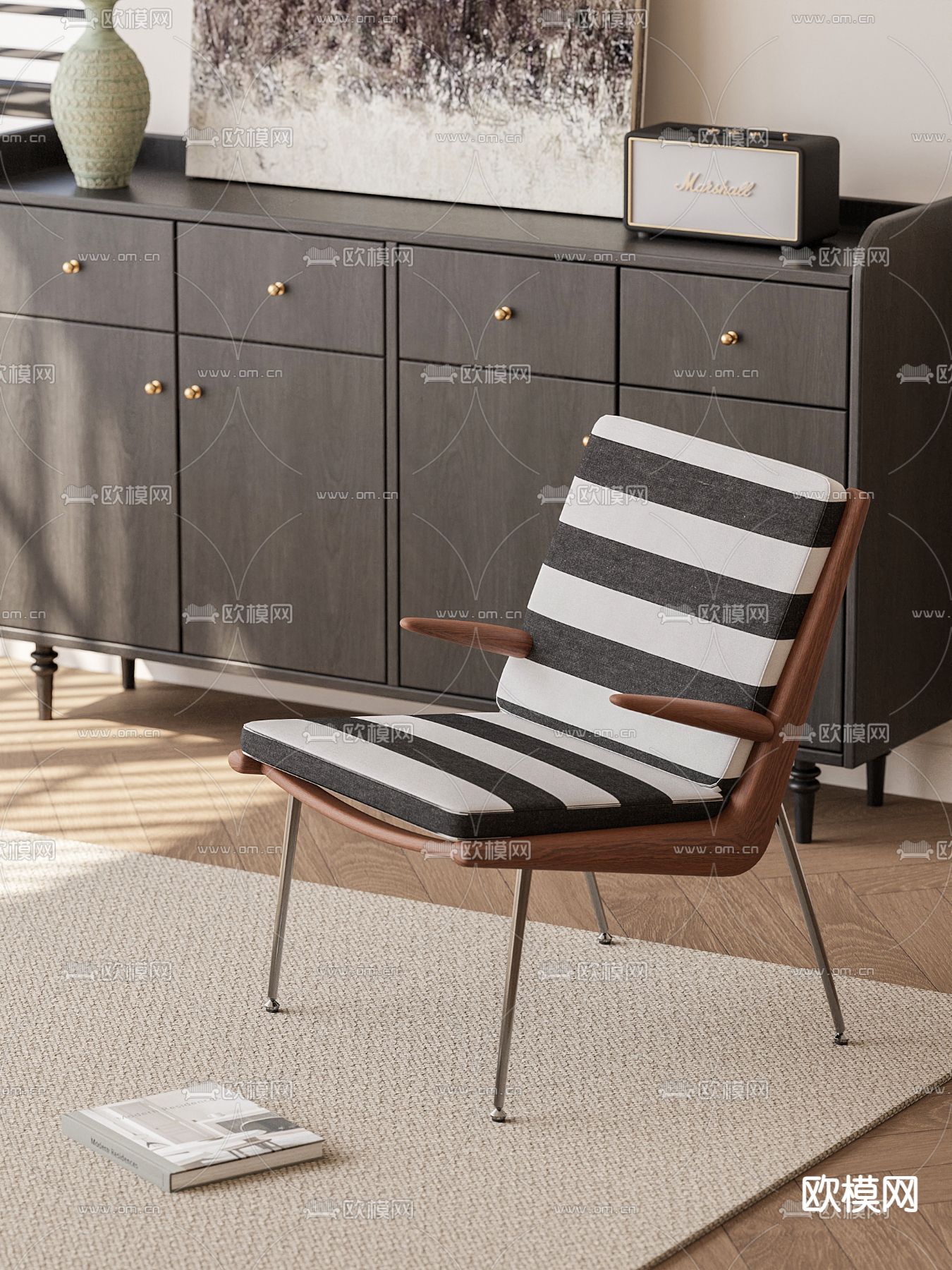 中古风休闲椅su模型下载（渲染图2）