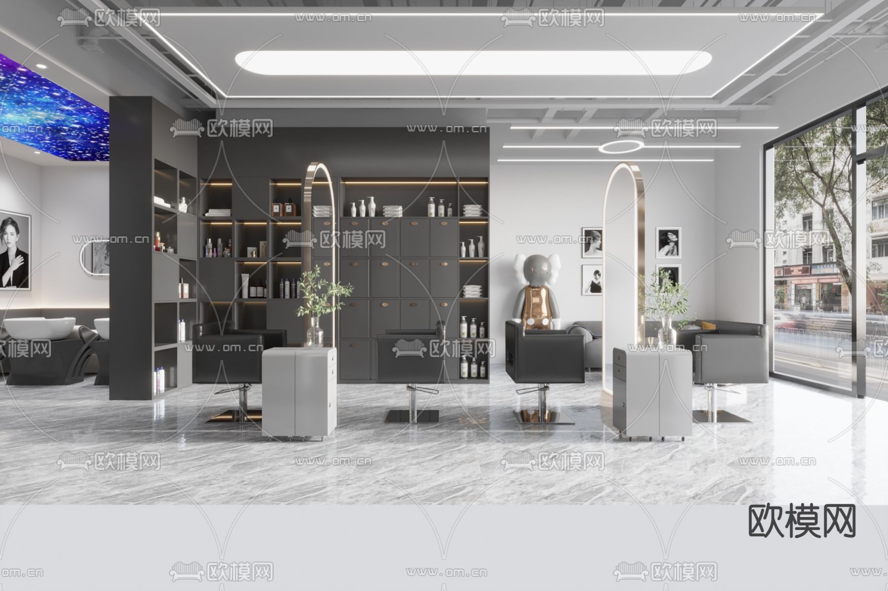 轻奢理发店 美容美发3d模型下载