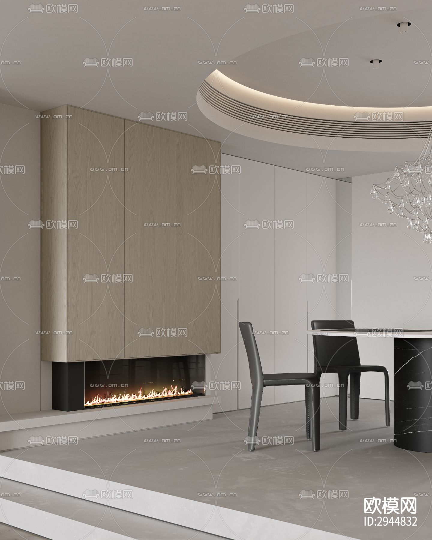 奶油风极简平层效果图下载（渲染图12）