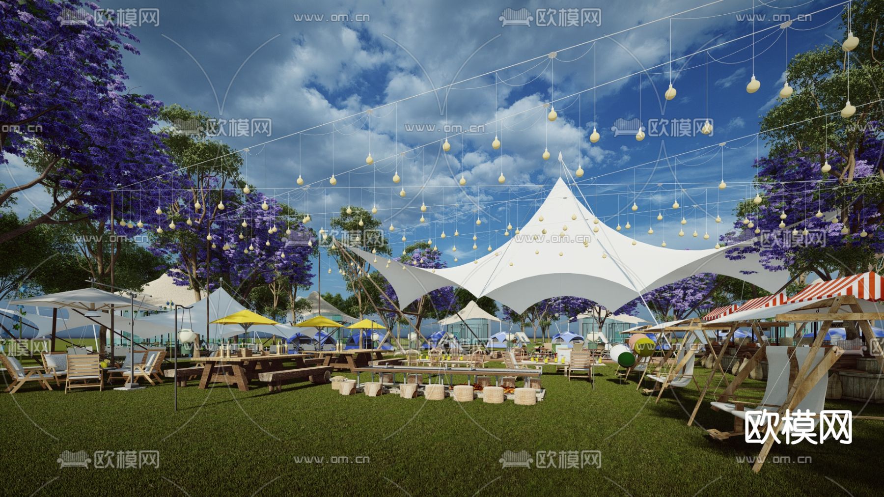 现代星空帐篷 露营桌椅su模型下载（渲染图2）