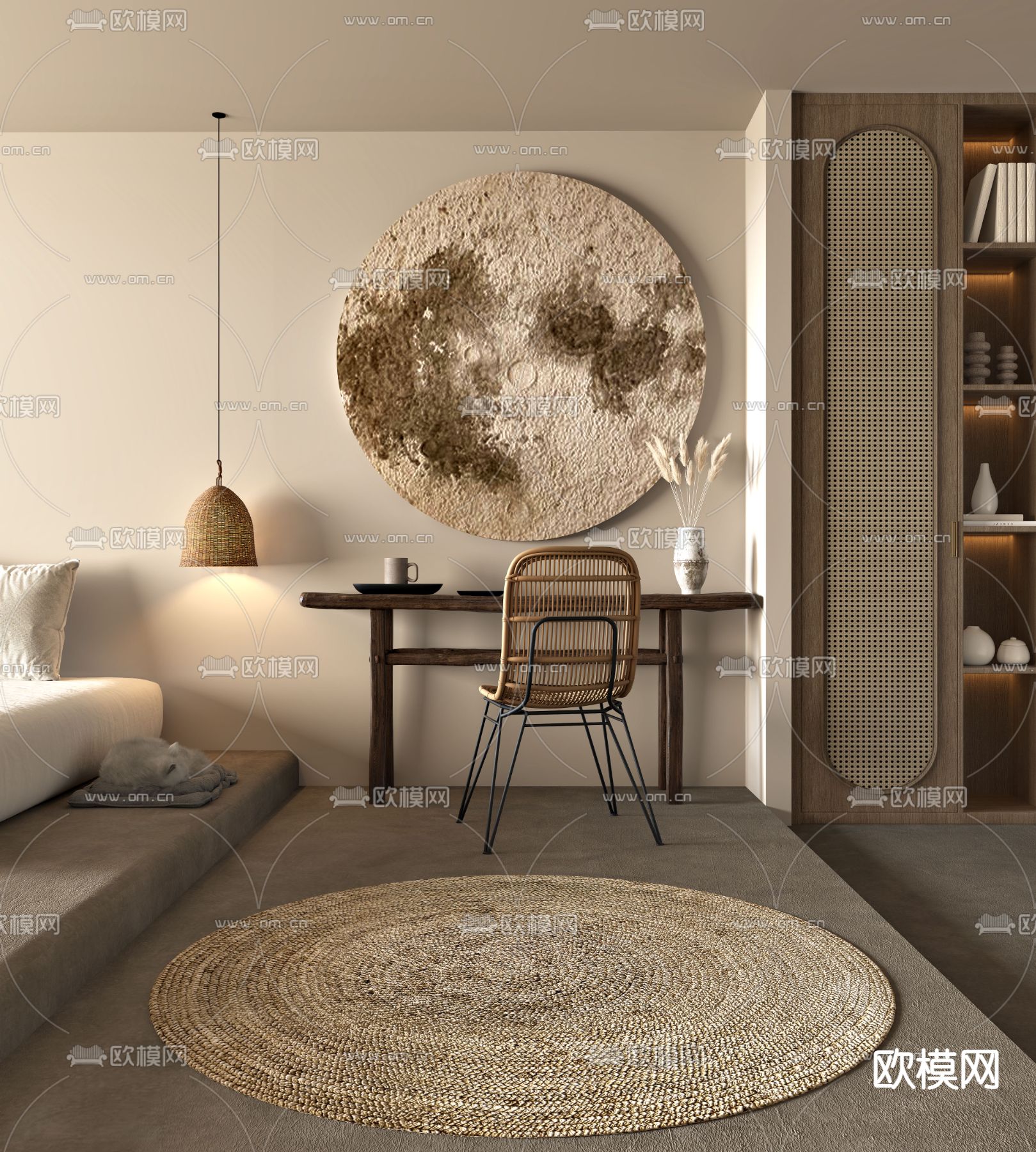 侘寂书桌 写字台su模型下载（渲染图1）