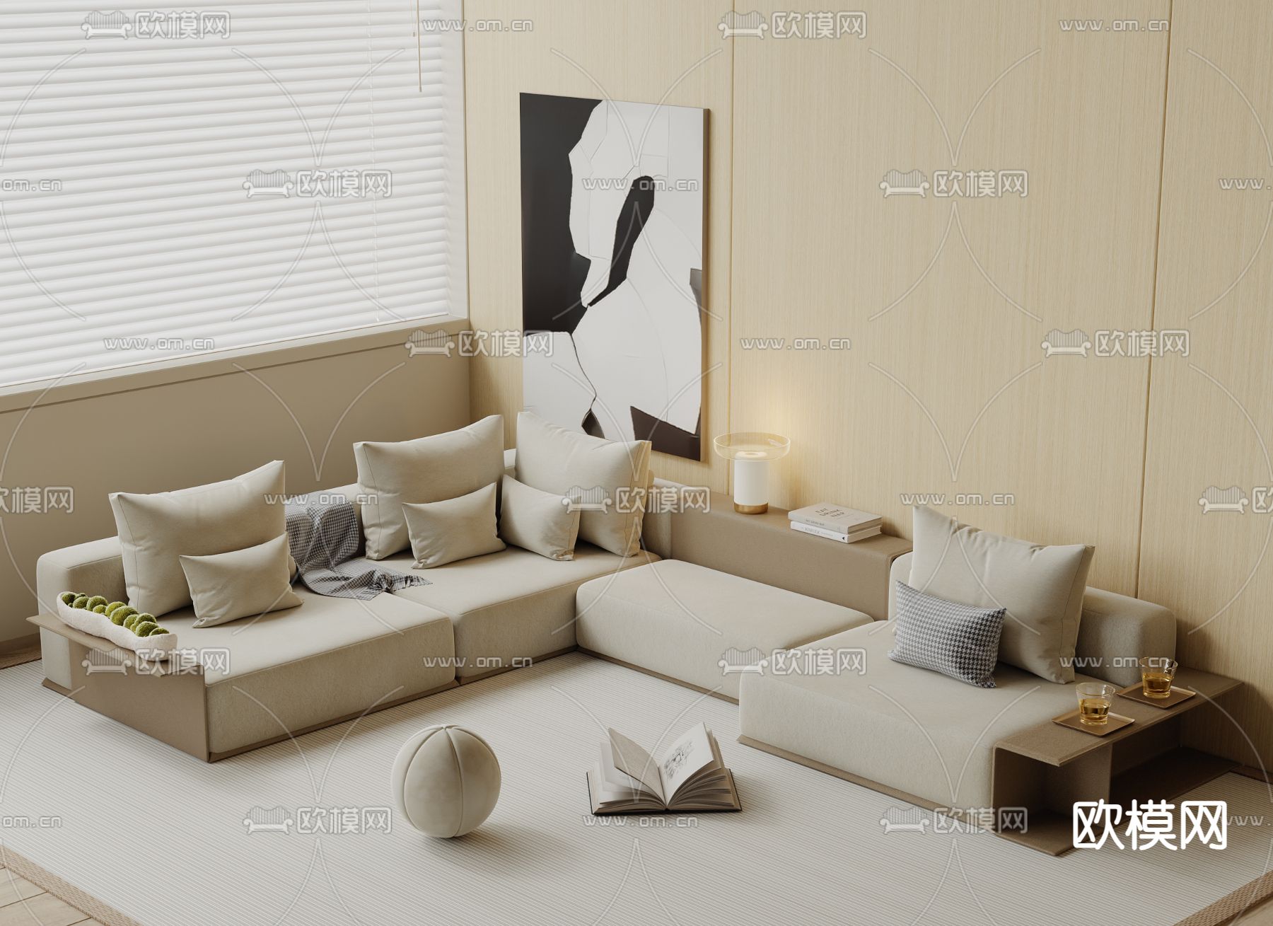 模块沙发 转角沙发su模型下载（渲染图1）