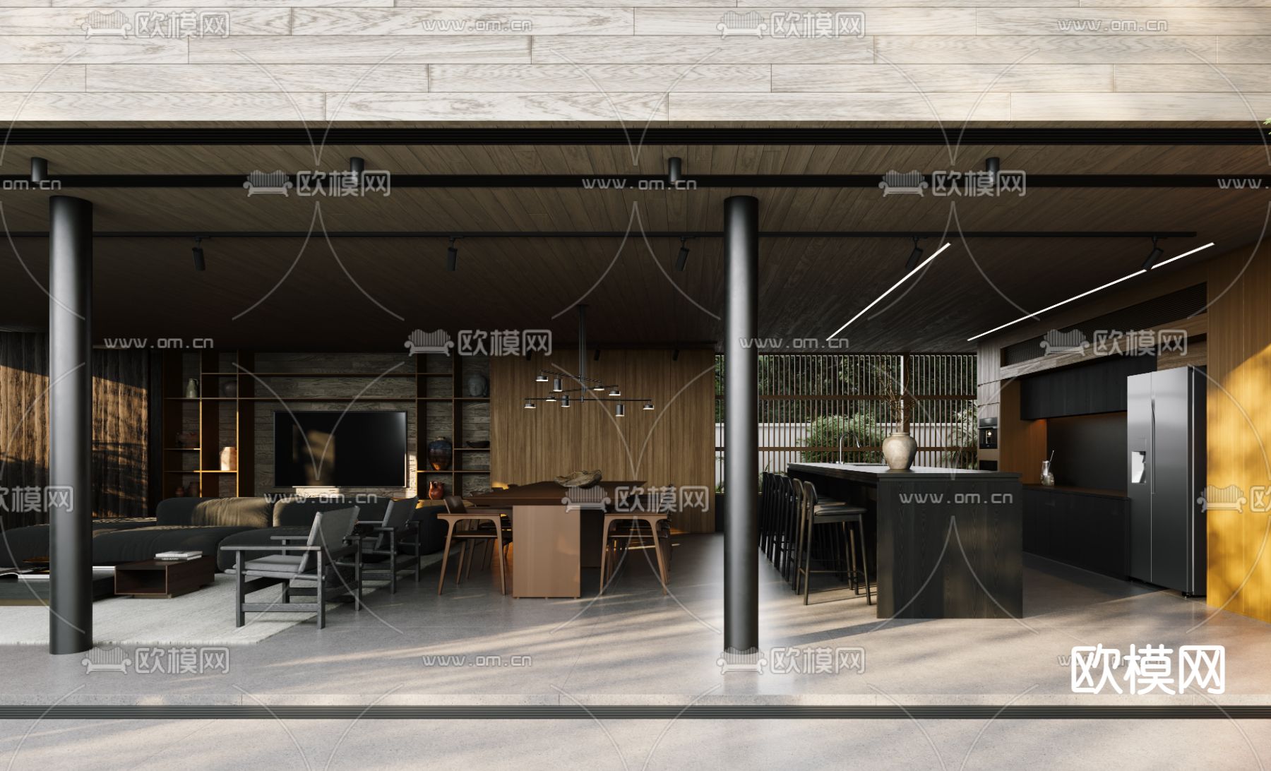 大平层客厅 餐厅3d模型下载（渲染图5）