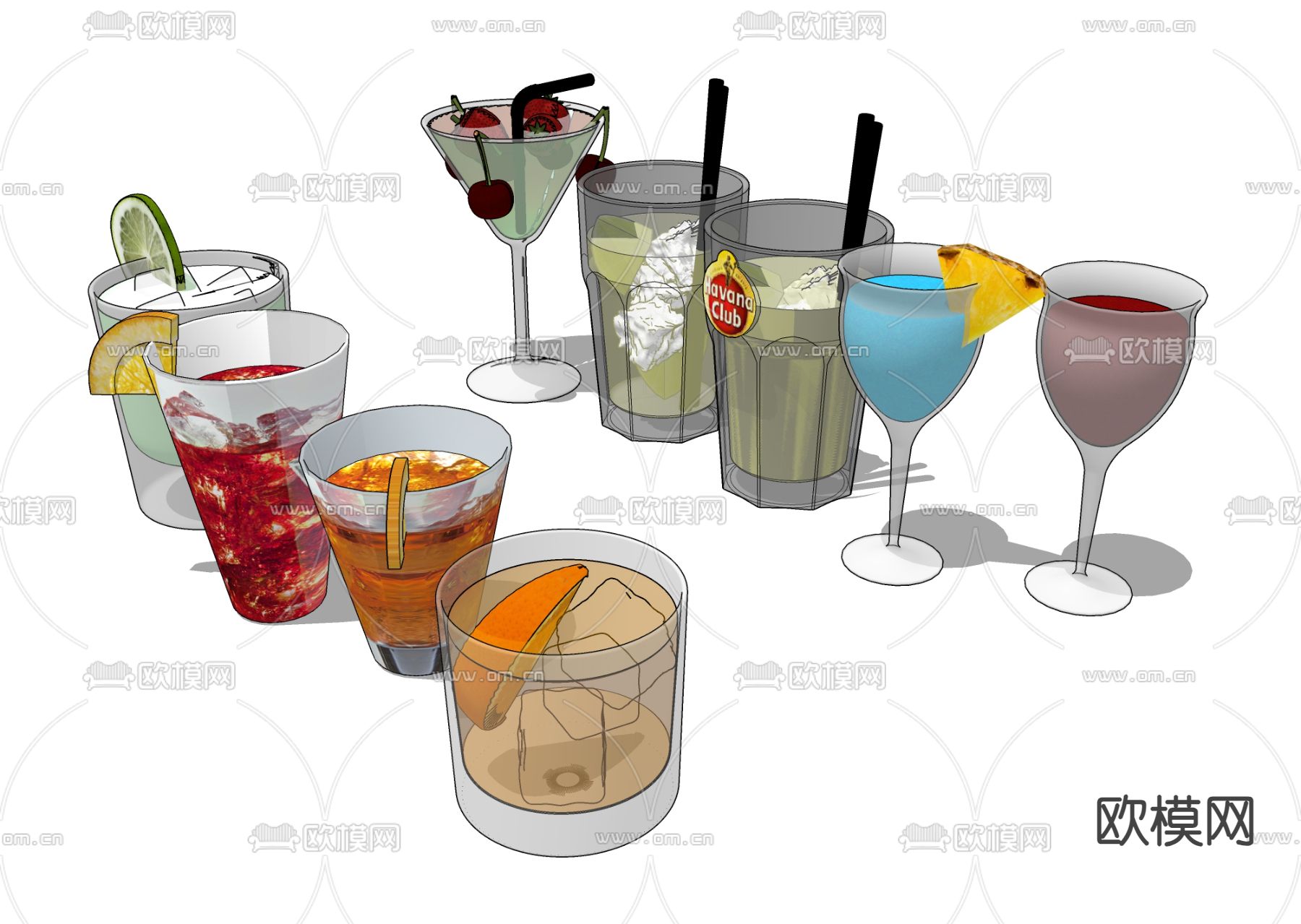 鸡尾酒 果汁冷饮su模型下载（渲染图2）