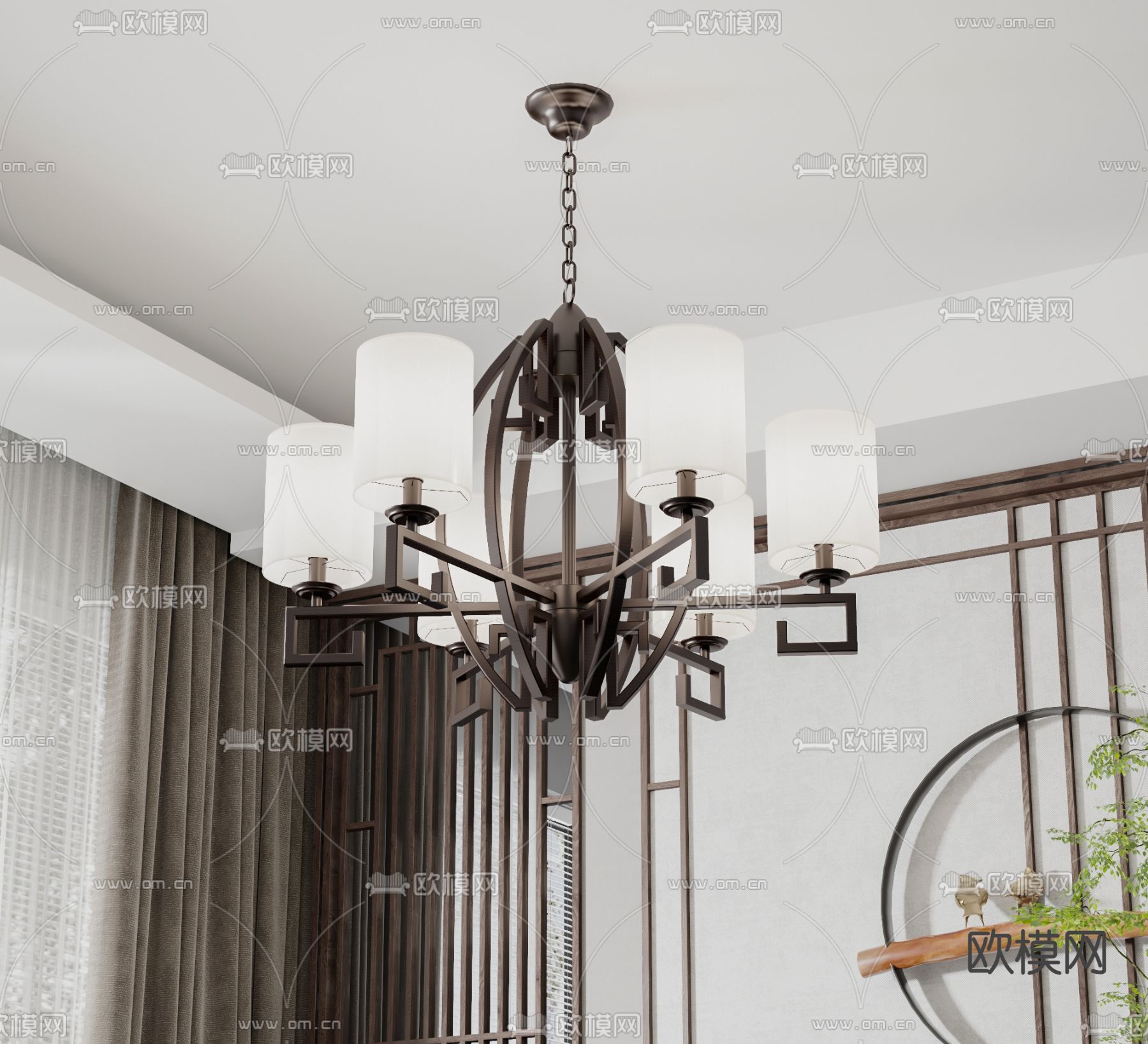 新中式吊灯su模型下载（渲染图2）
