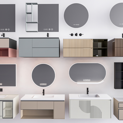  现代浴室柜 洗漱台 洗手台 洗面台su模型 