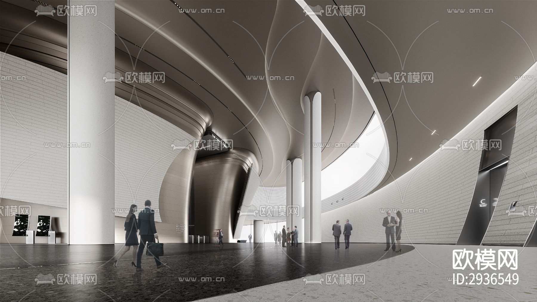 现代商务大堂效果图下载（渲染图2）