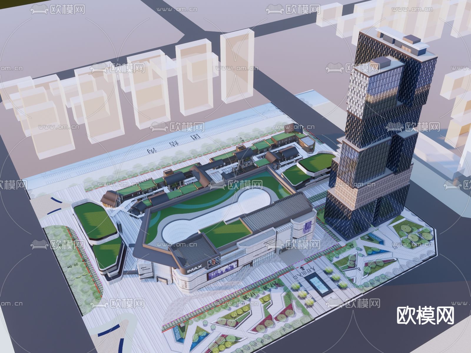 商业总合体鸟瞰su模型下载（渲染图4）