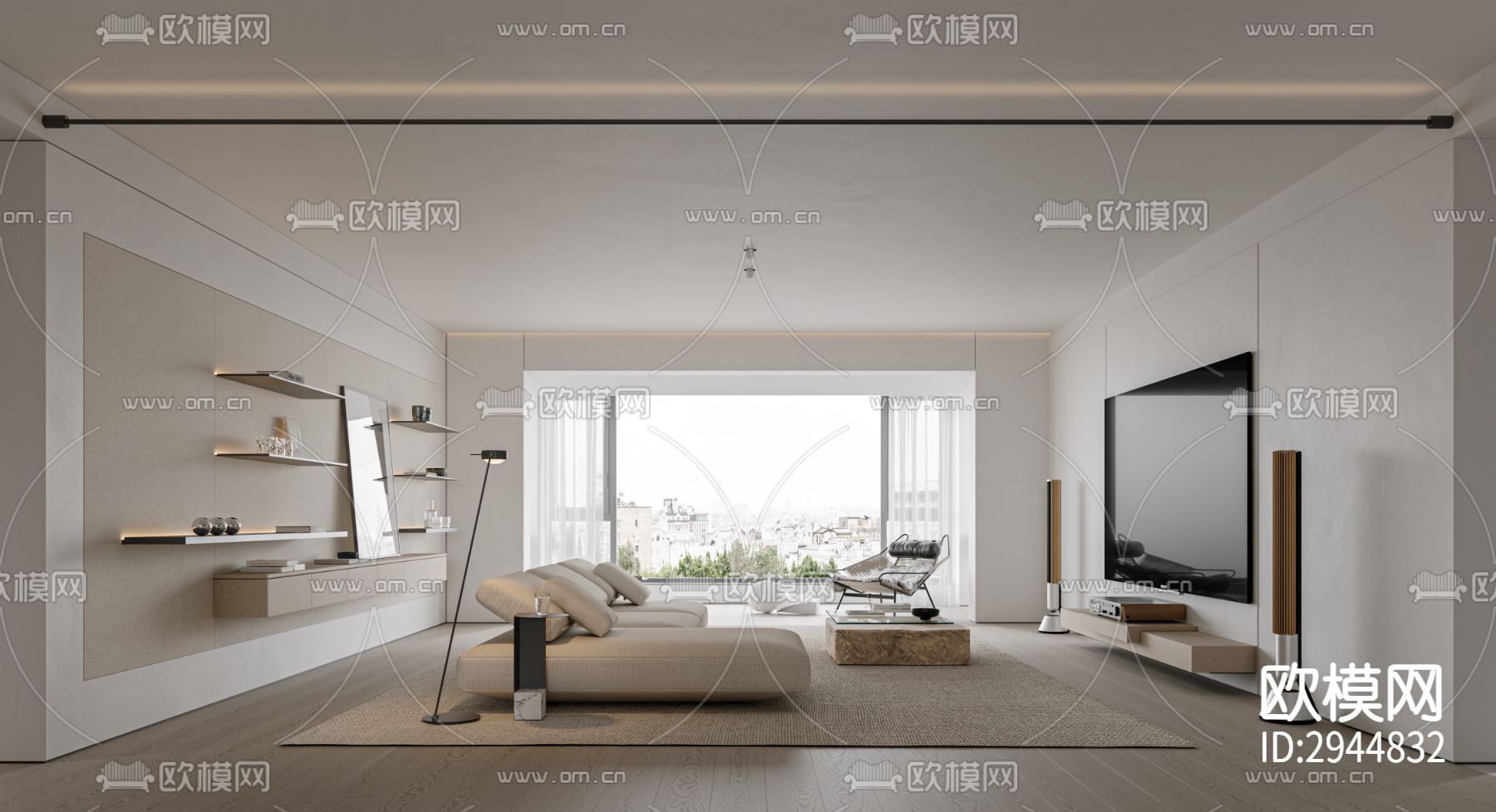 奶油风极简平层效果图下载（渲染图13）