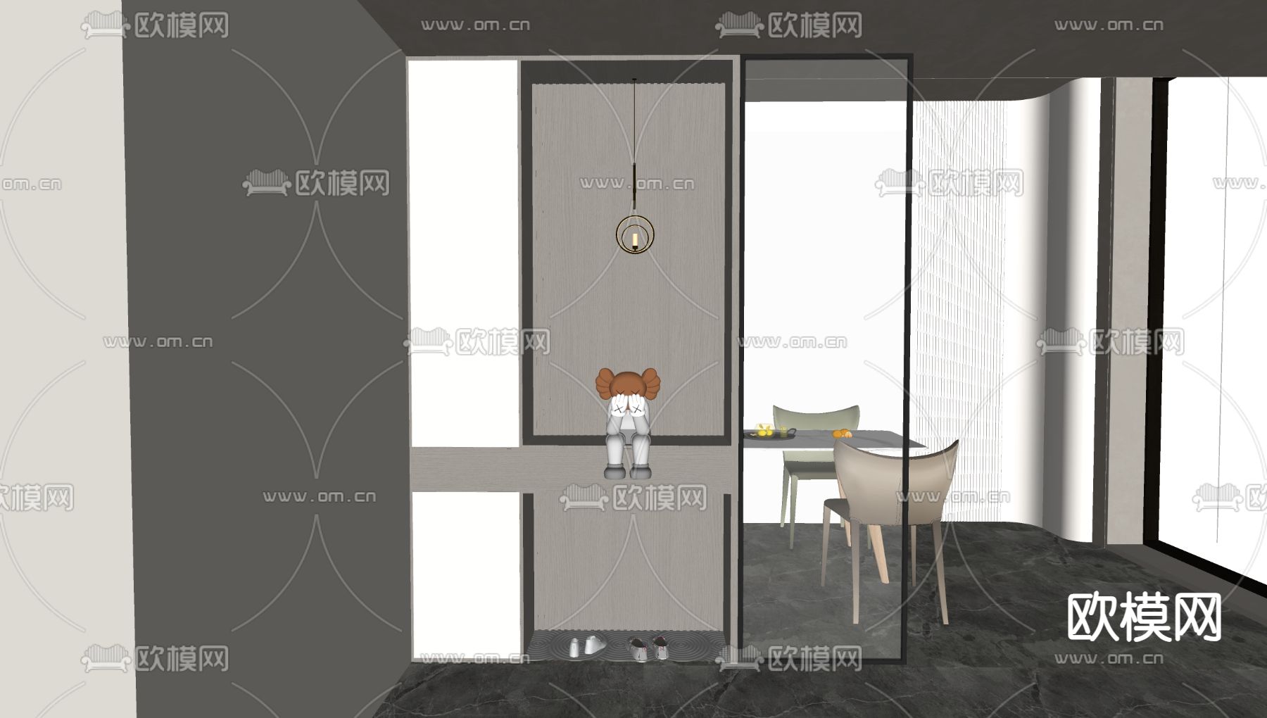 现代玻璃隔断su模型下载（渲染图1）