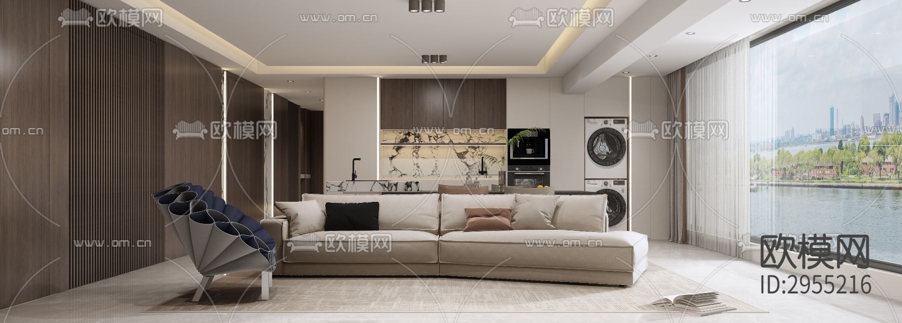 现代平层效果图下载（渲染图1）