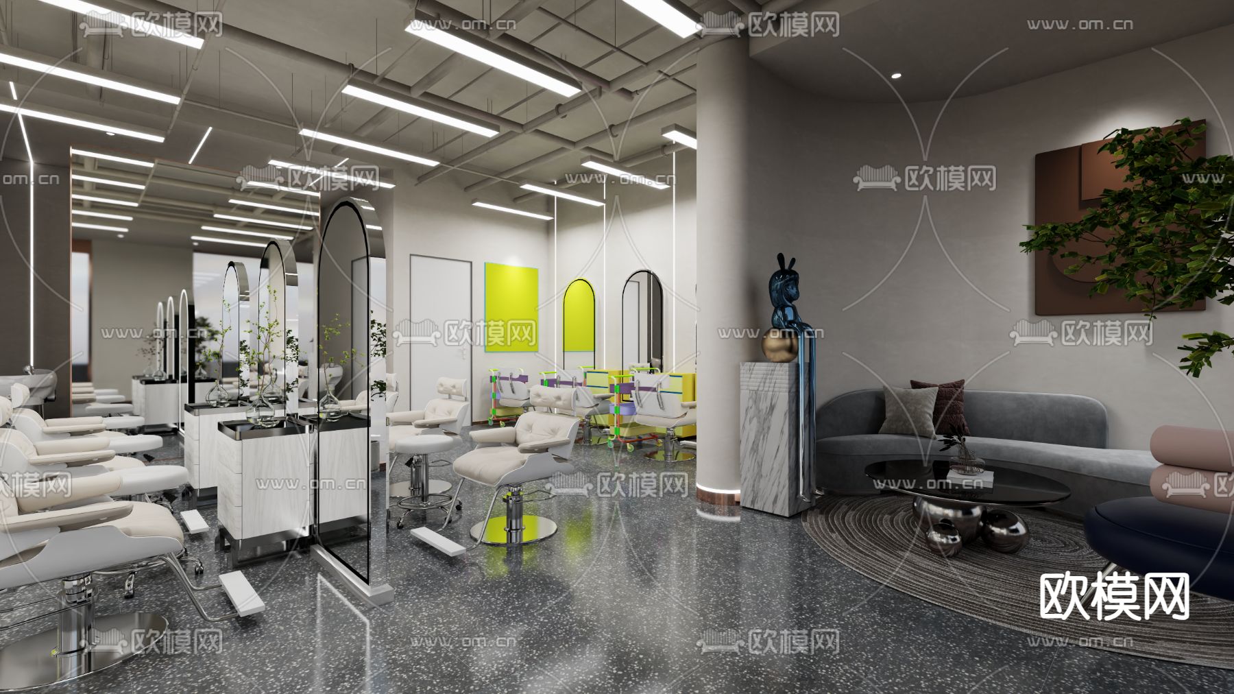 轻奢理发店 美容美发3d模型下载（渲染图1）