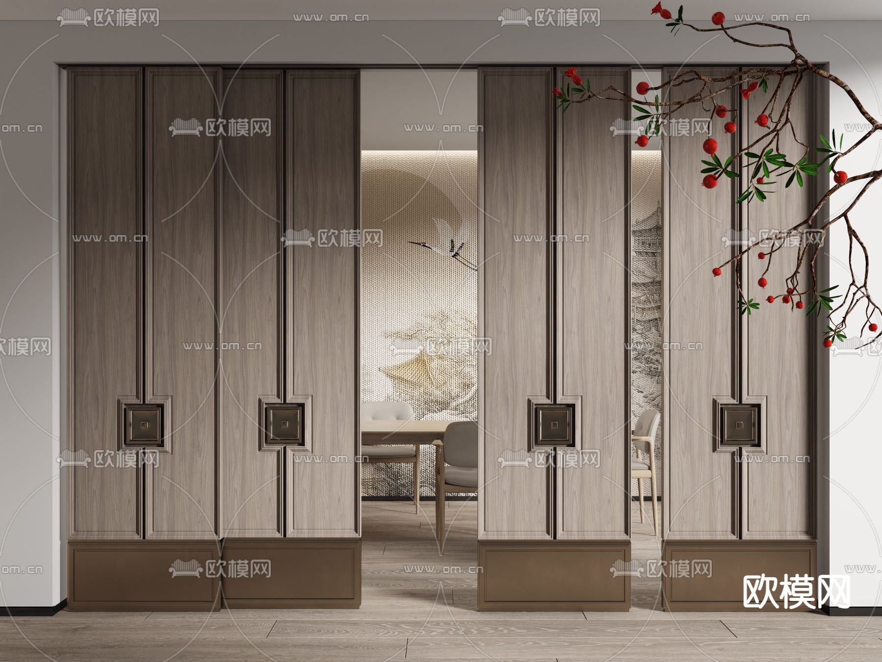 新中式屏风 隔断su模型下载（渲染图2）