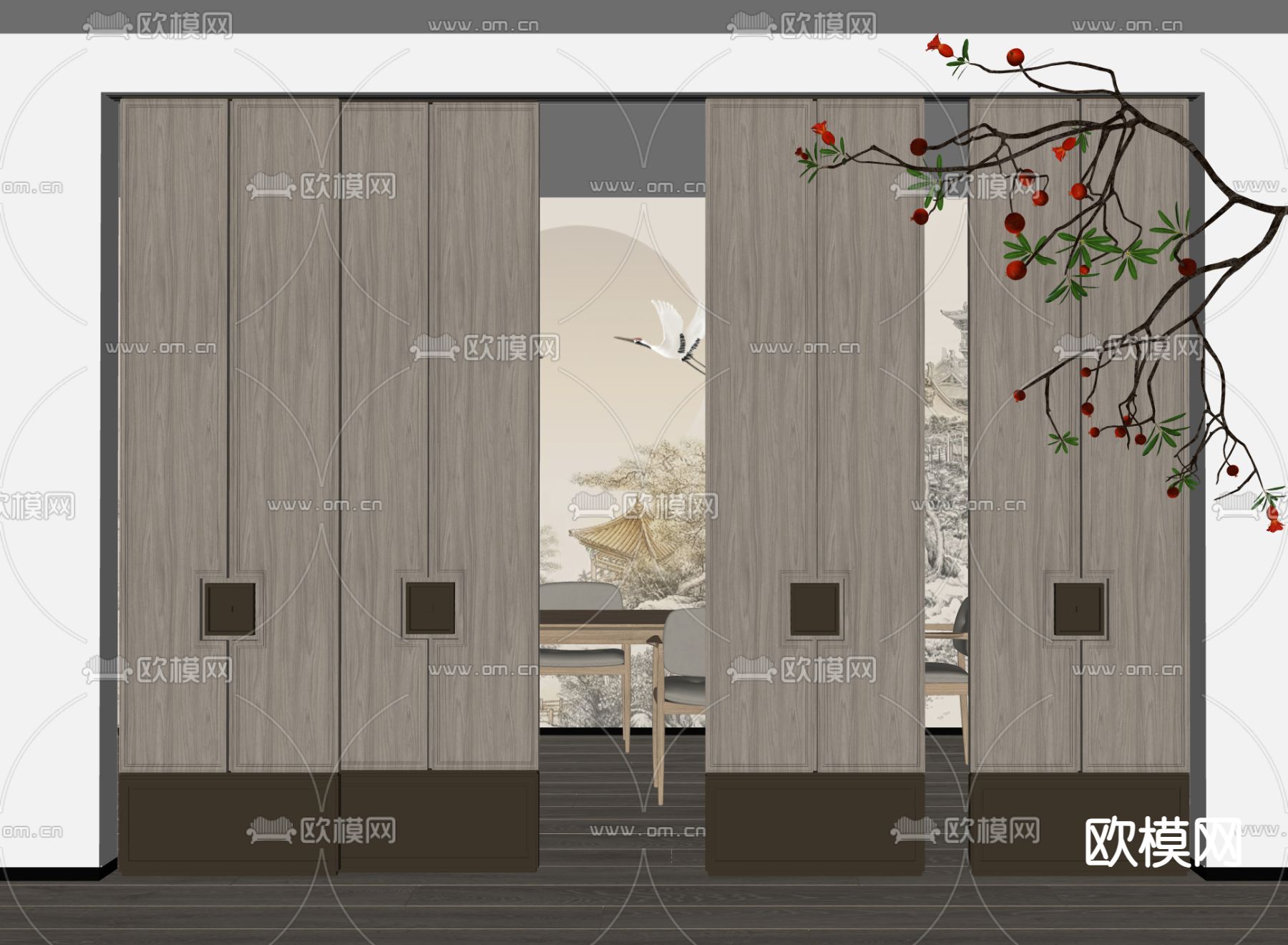新中式屏风 隔断su模型下载（渲染图1）