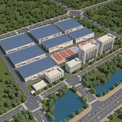  现代厂房鸟瞰图su模型 