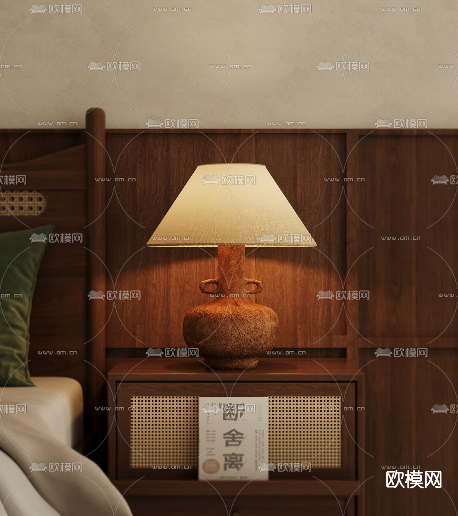 中古风床头灯 陶罐台灯su模型下载（渲染图2）