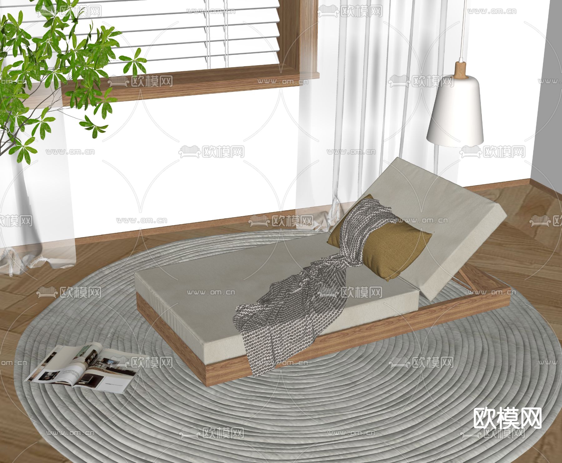 现代躺椅su模型下载（渲染图1）