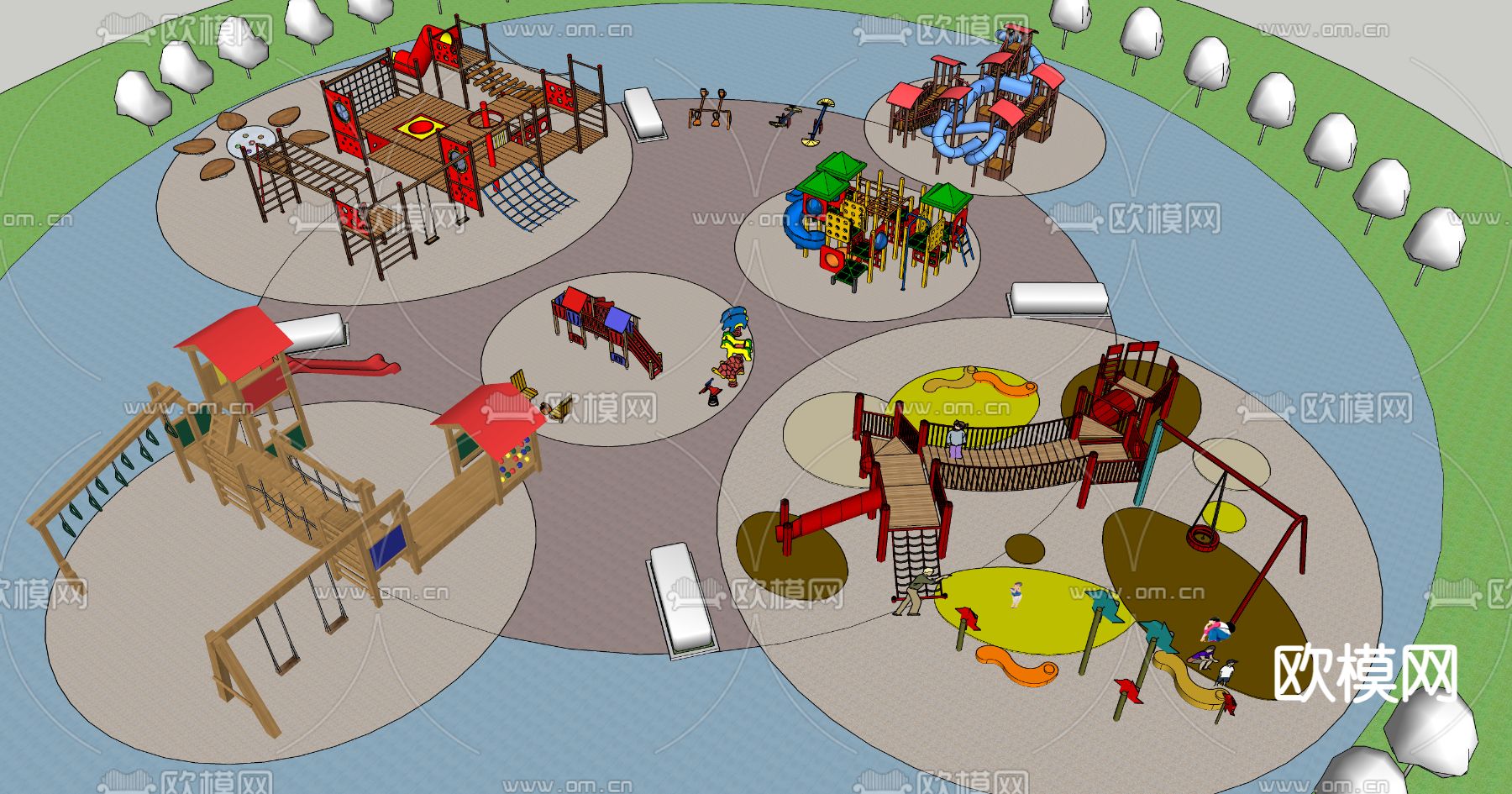 儿童滑梯 健身器材su模型下载（渲染图2）