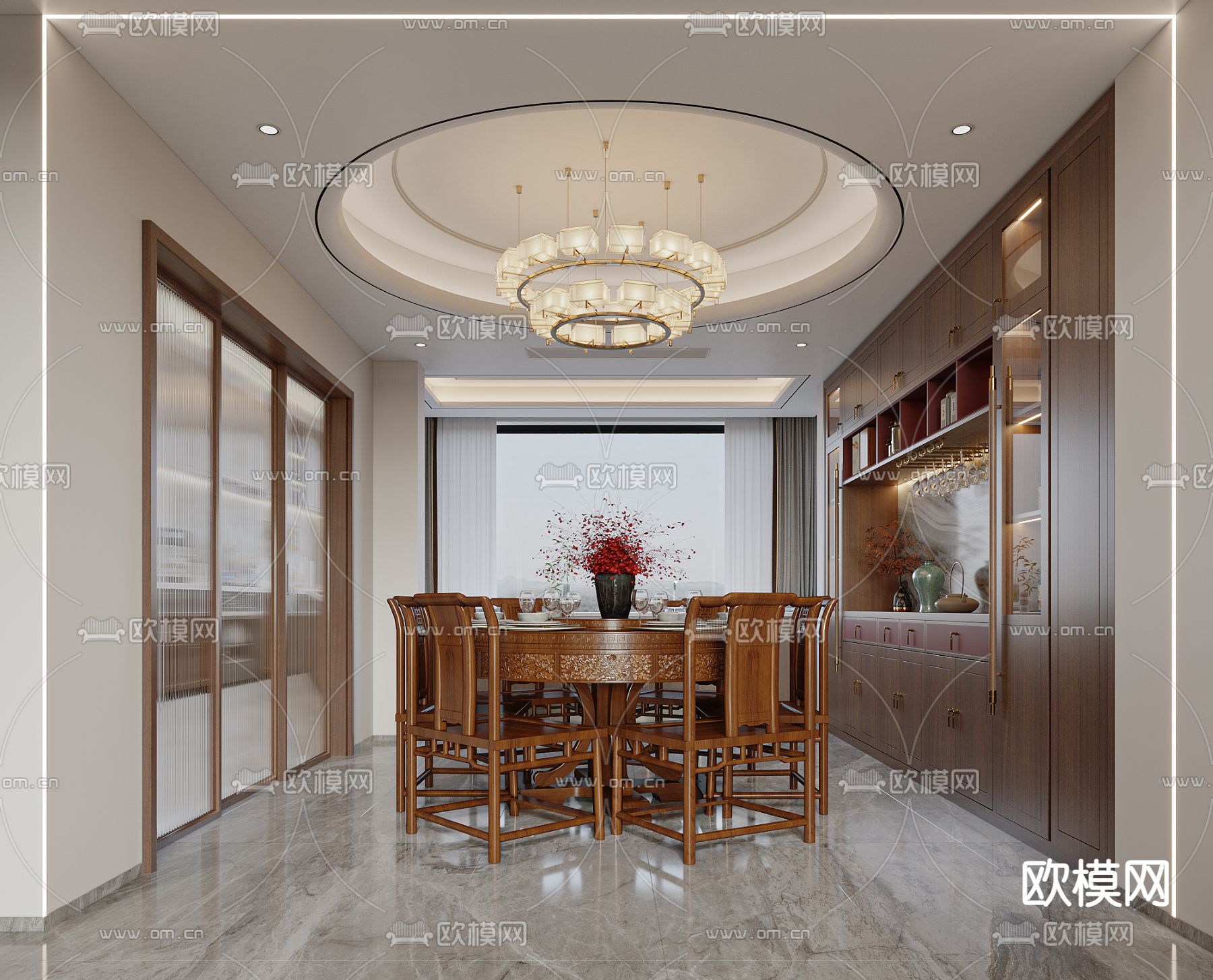 中式餐厅3d模型下载（渲染图2）
