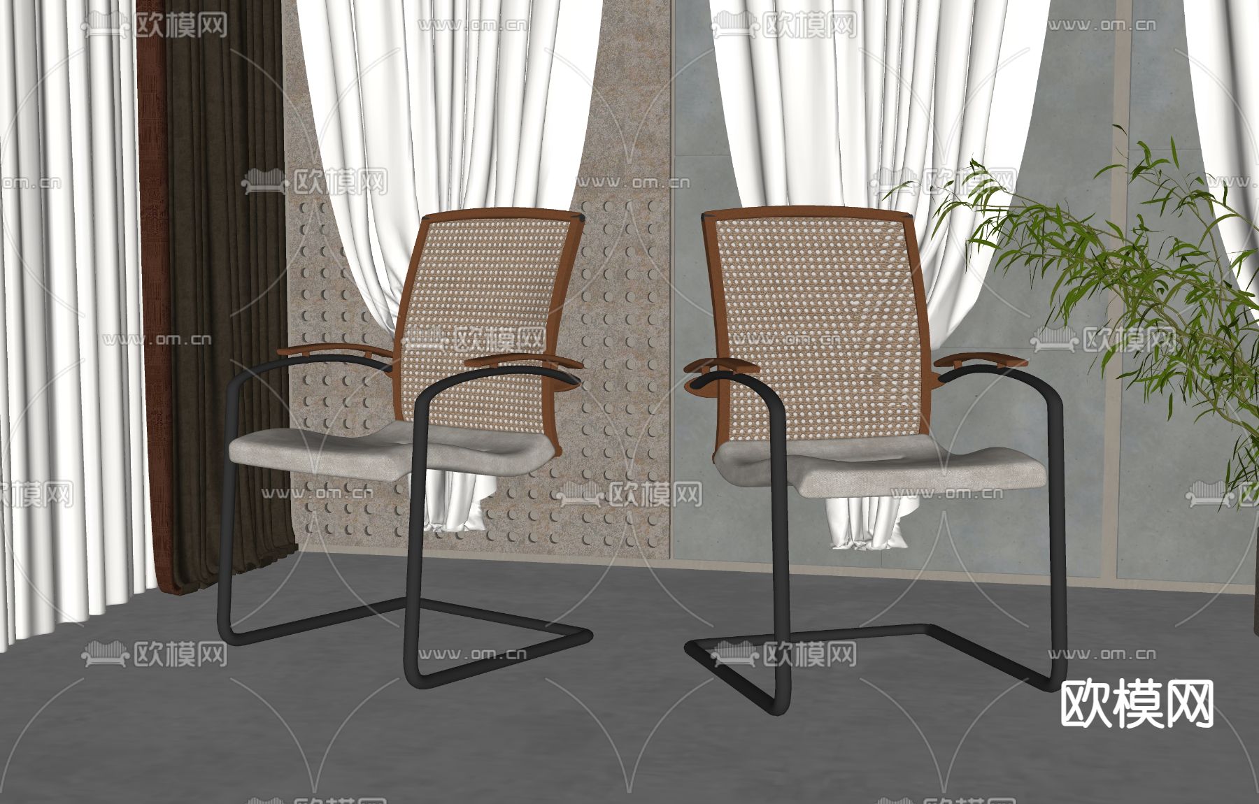 现代职员椅 办公椅su模型下载（渲染图2）