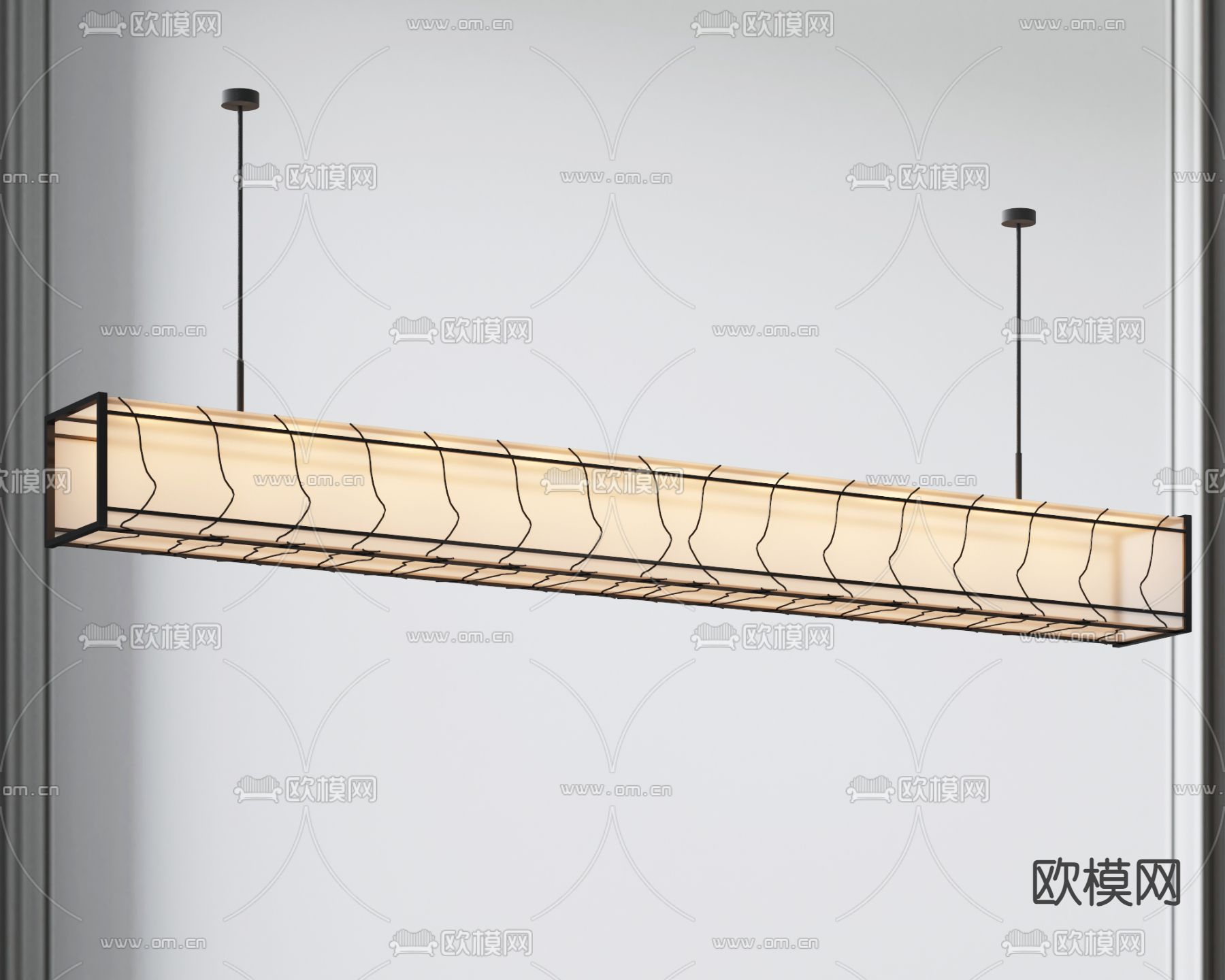 新中式吊灯 一字型吊灯su模型下载（渲染图1）