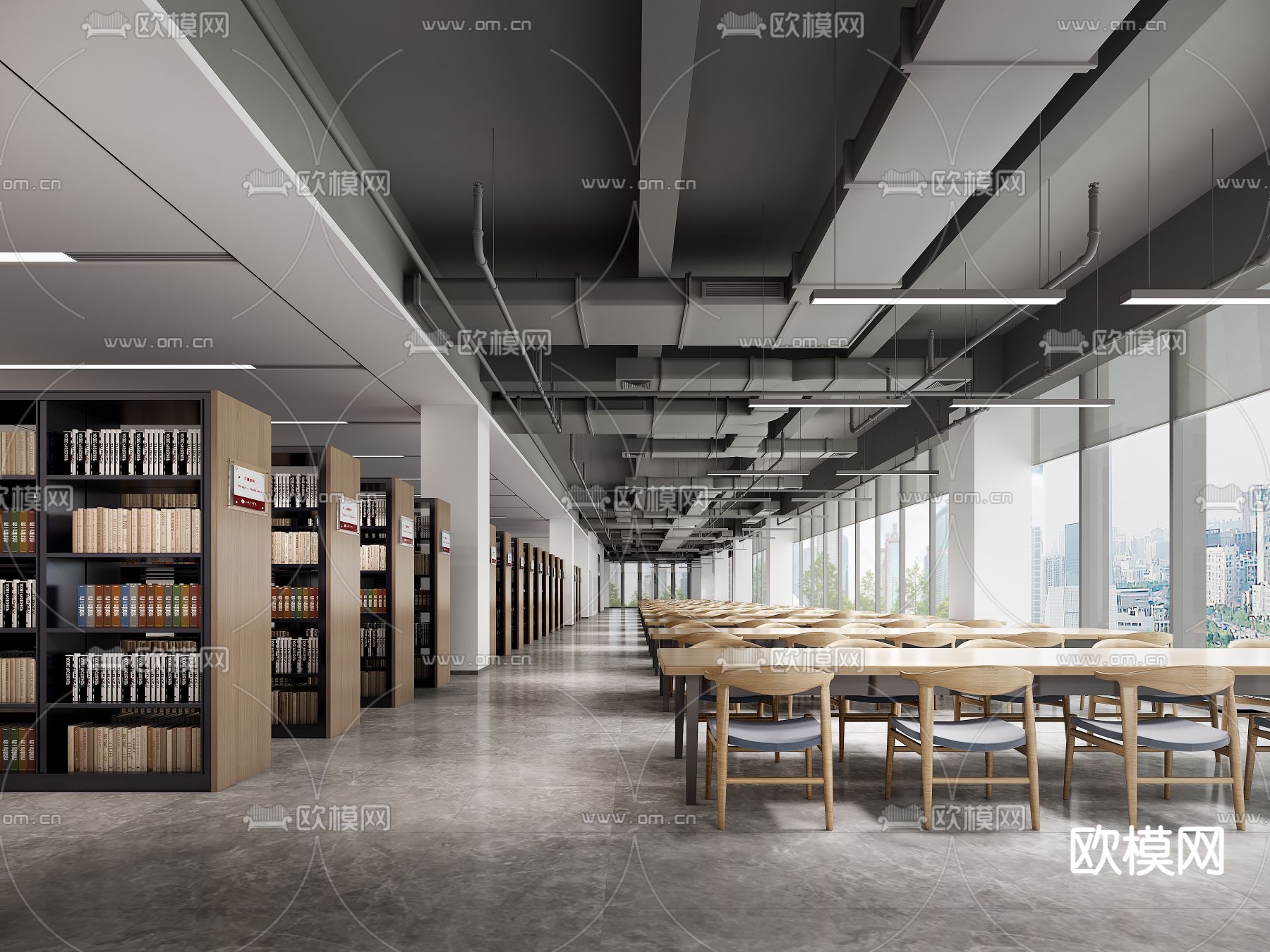 现代图书馆 阅览室3d模型下载
