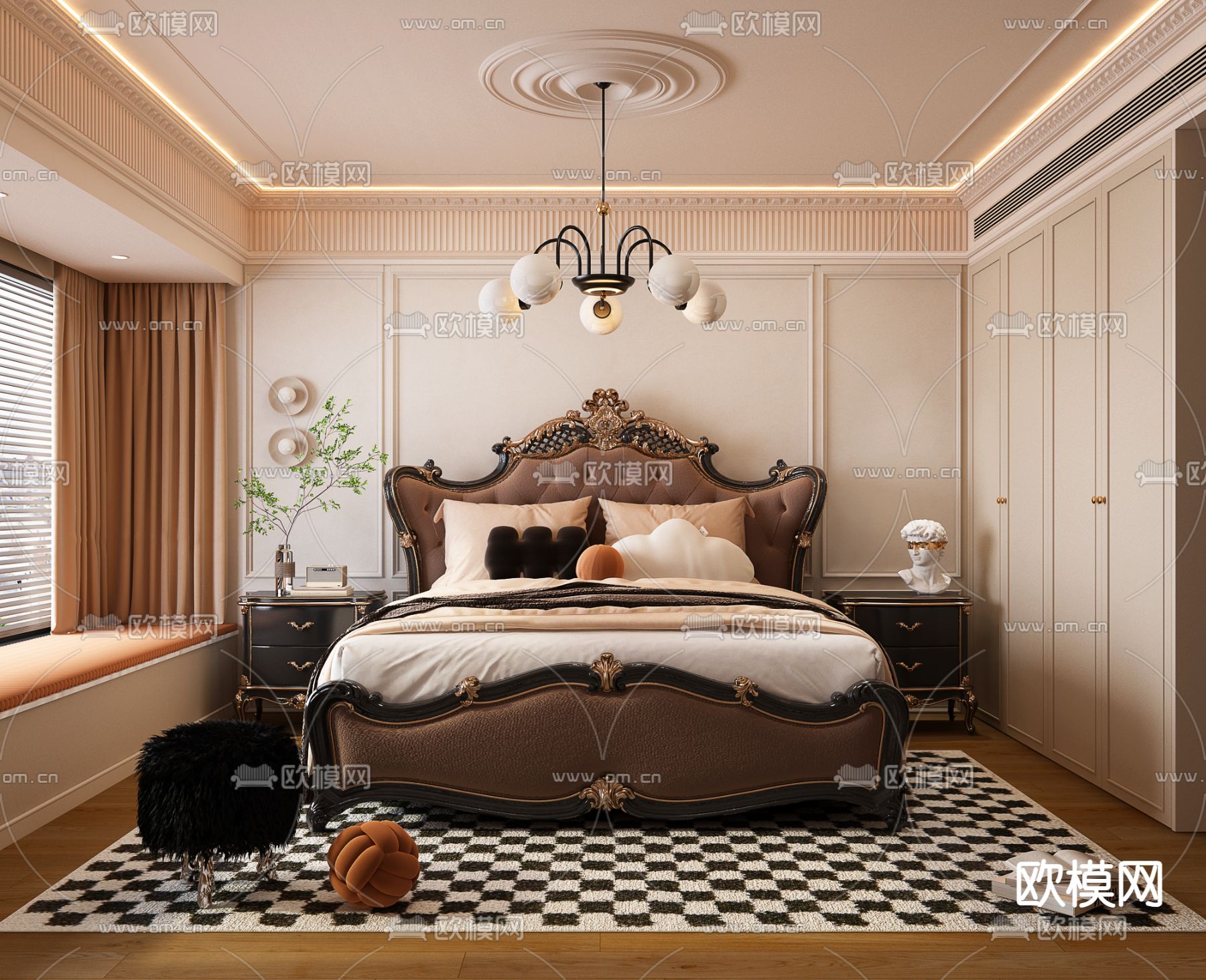 美式卧室 主卧 主人房3d模型下载