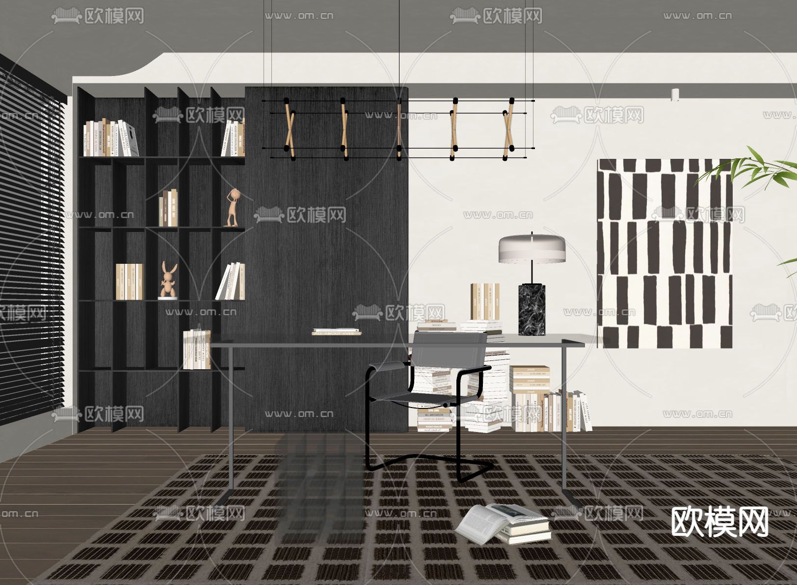 现代极简书房su模型下载（渲染图1）