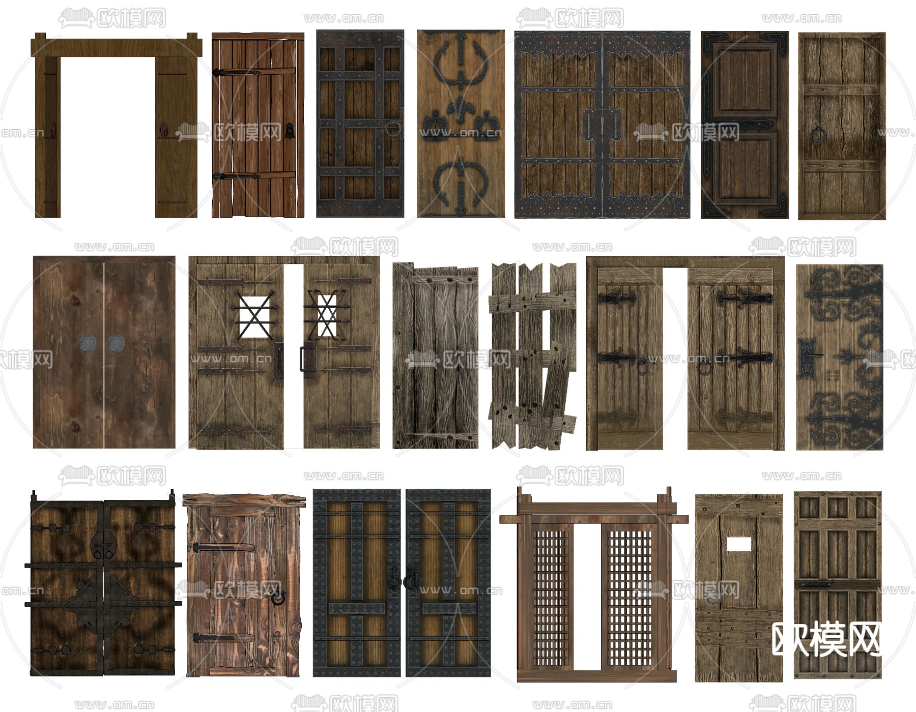 中式门板 庭院门 旧木头 老木头 木门su模型下载（渲染图2）