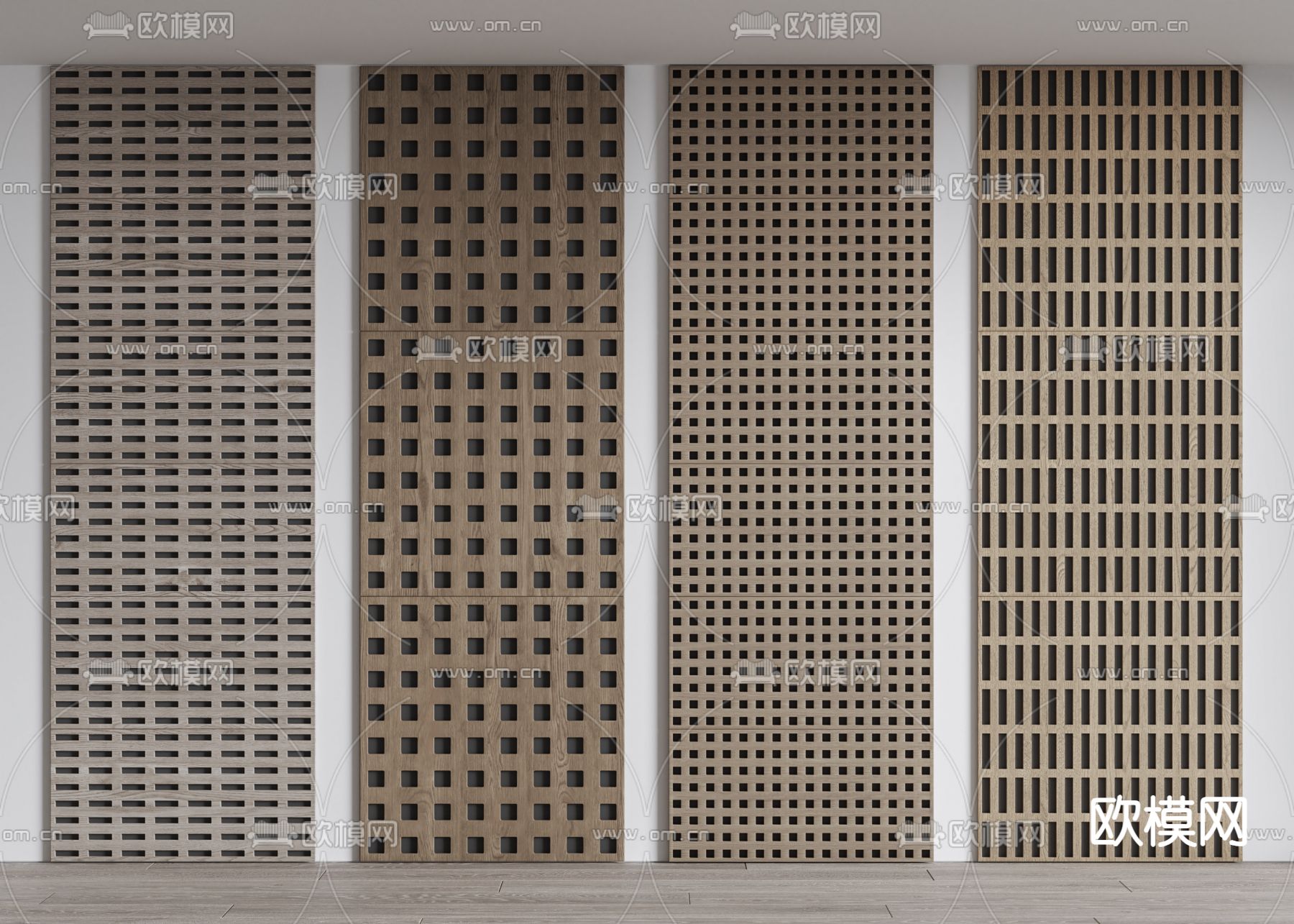 现代木饰面 造型护墙板 墙饰板su模型下载（渲染图1）